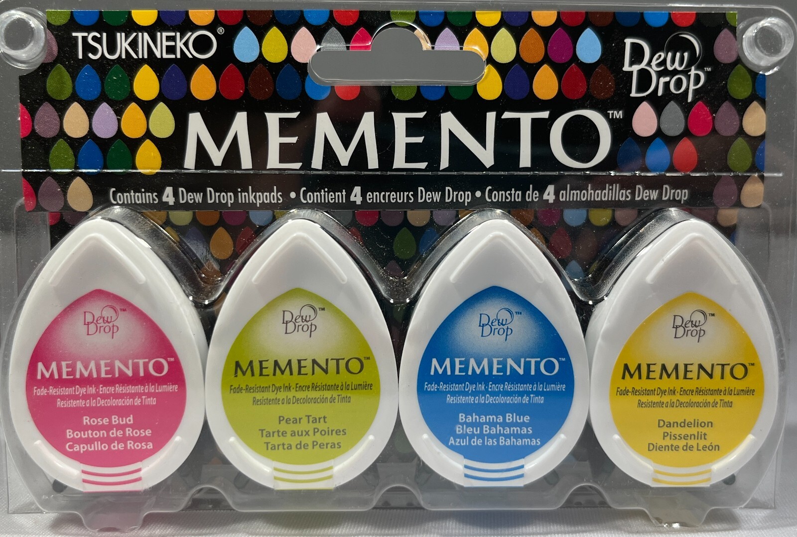 Tsukineko Memento Dew Drop Inkpads 4ct- Rose Bud,Pear Tart,Bahama Blue,Dandelion