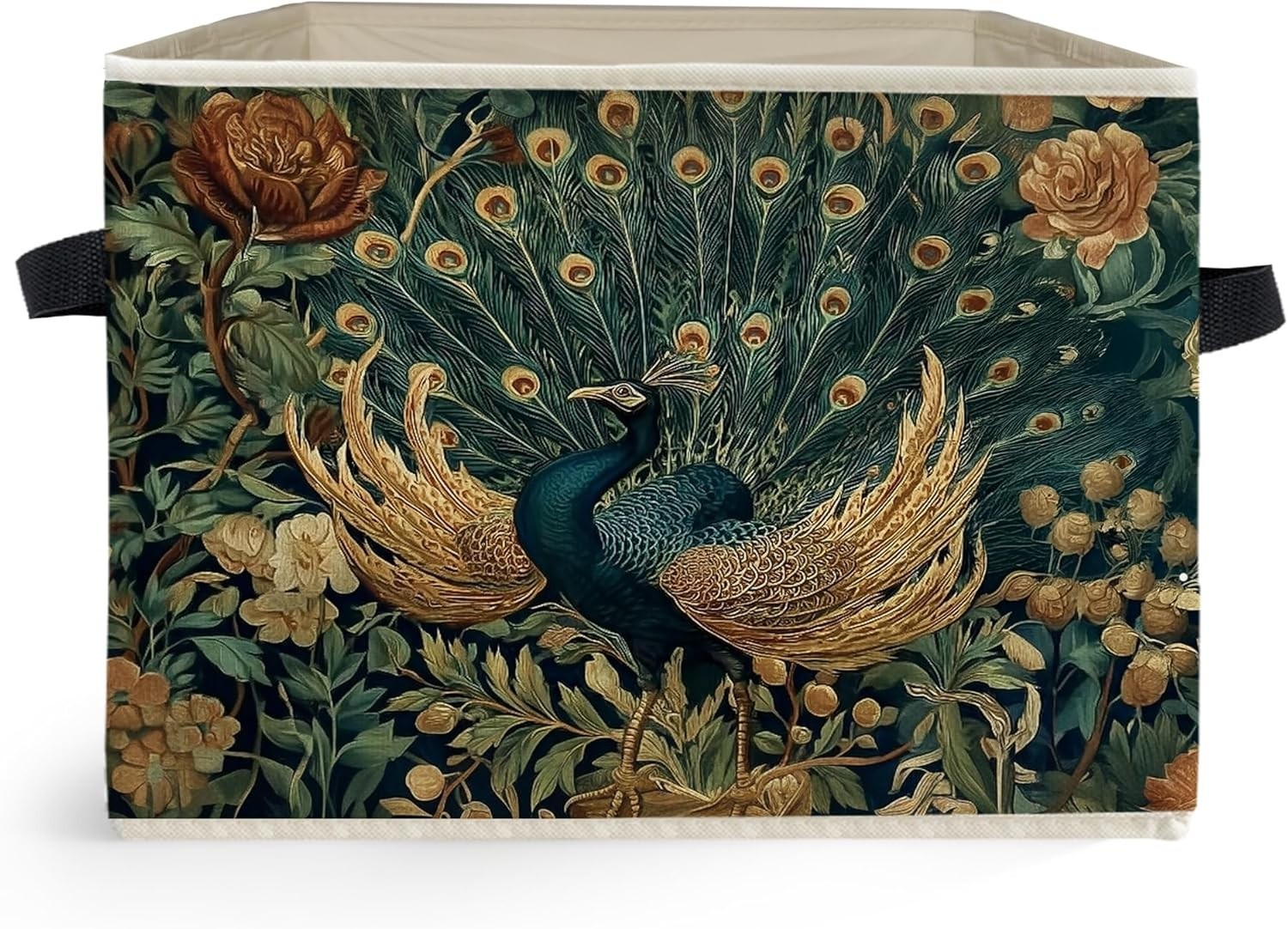 Peacock Floral Storage Box Bins Vintage Cottagecore Wildflower Peacock