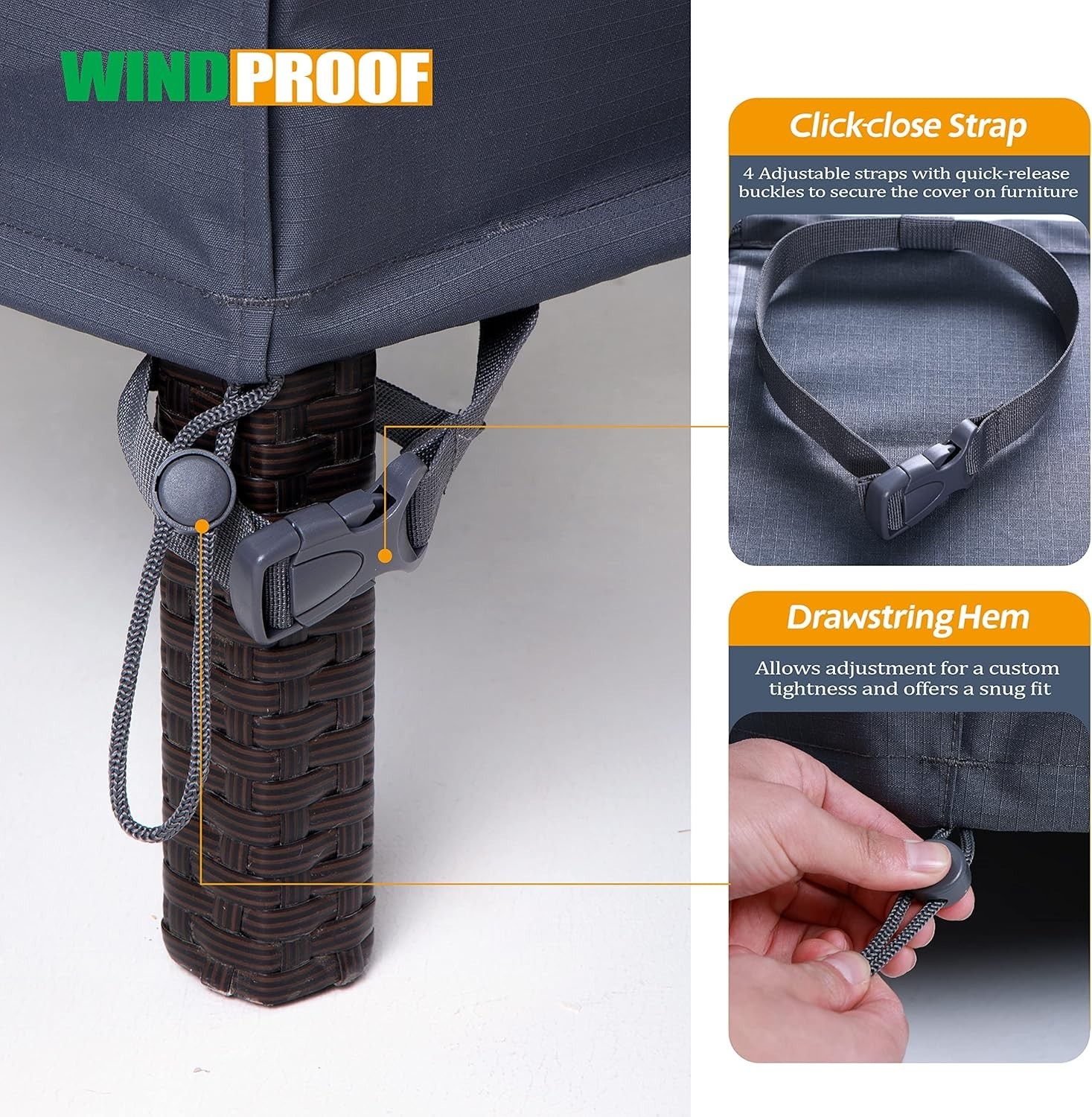 Patio Furniture Covers Waterproof for Outdoor Chairs , Heavy Grey & Black