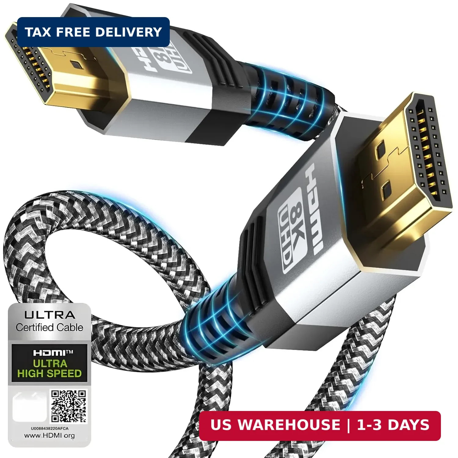 Soonsoonic 8K Certified Ultra High Speed HDMI 2.1 Cable 6FT,48Gbps Braided Gamin