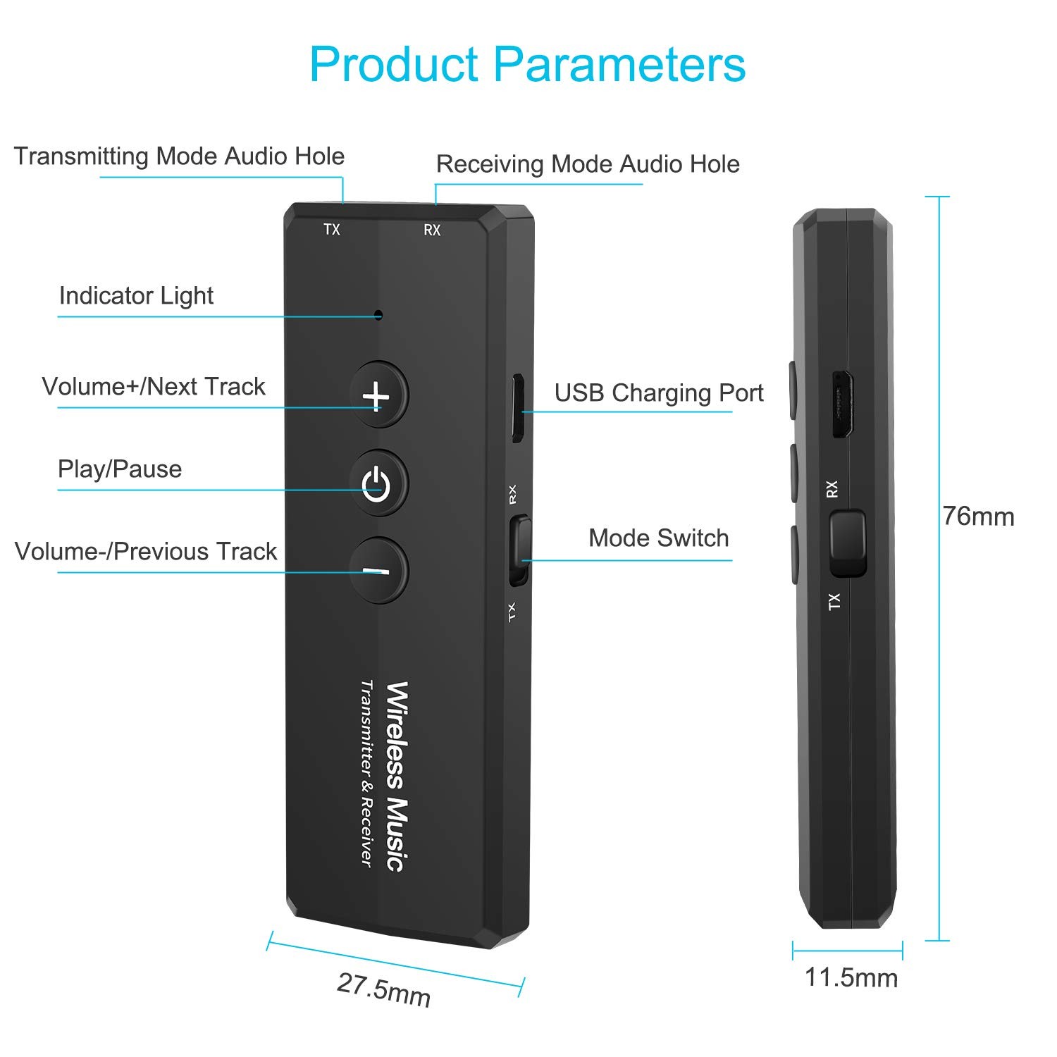 2026 Upgraded Bluetooth 5.3 Transmitter 3-in-1, Portable Wireless Rechargeabl...
