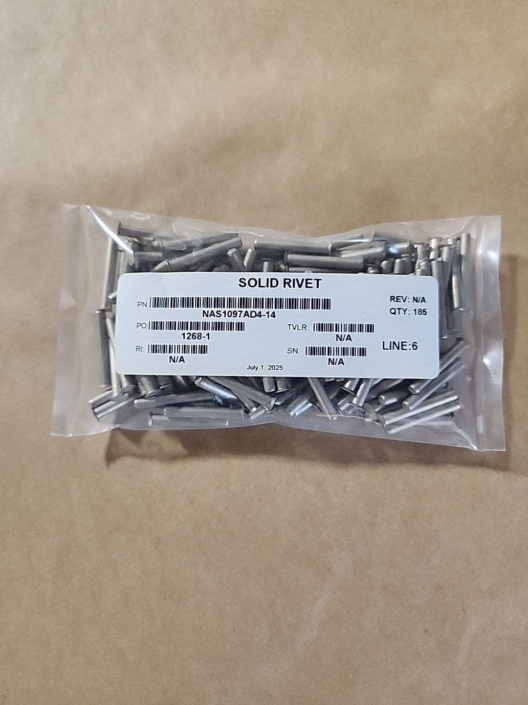 NAS1097AD4-14 NATIONAL AEROSPACE STANDARD SOLID RIVET PACKS OF 10