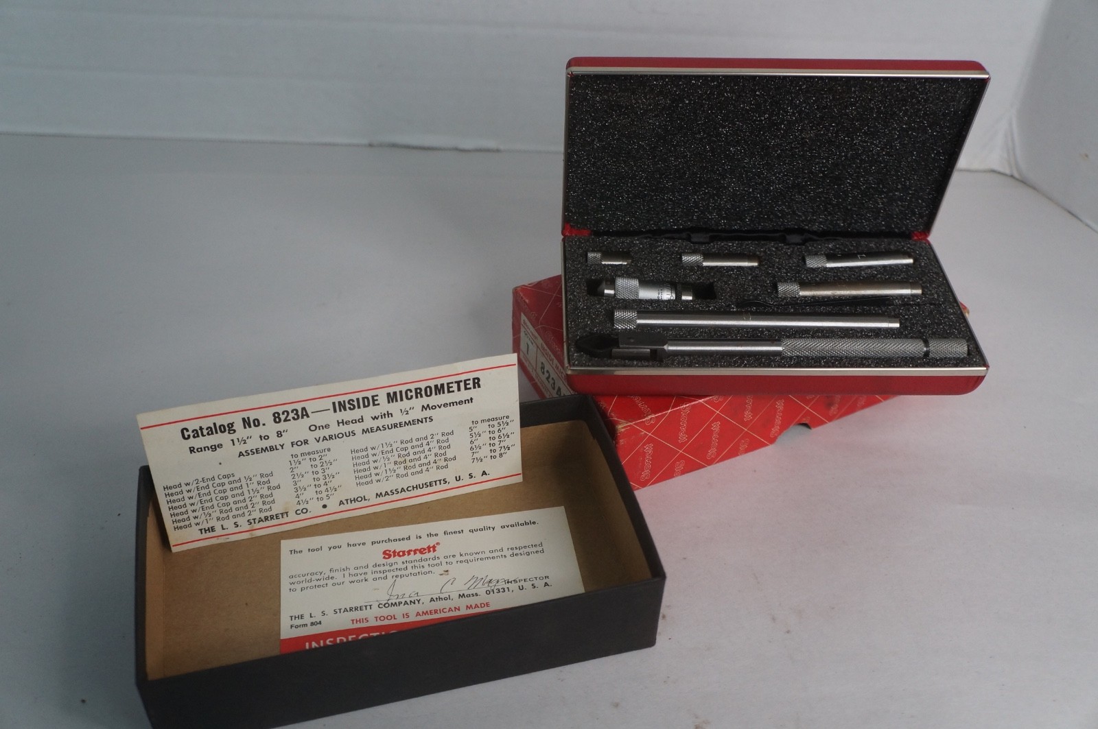 Starrett No.823 AZ Inside Micrometer Set 2-3" 3-4" 4-5" 5-6" Case + Certificate