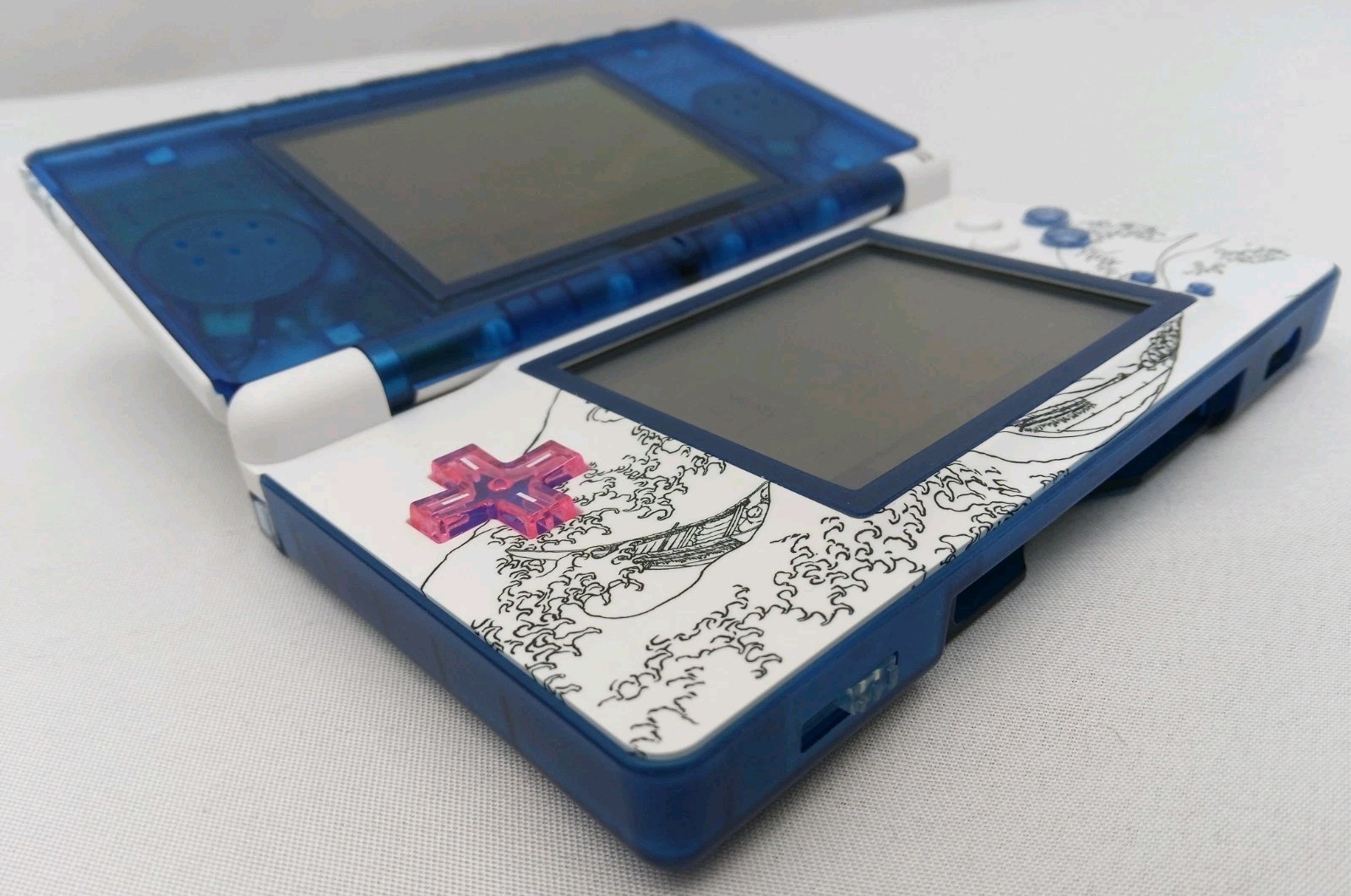 Nintendo DS Lite ReShell Deep Blue Wave Pink USB Cable Gameboy Advance GBA Nice
