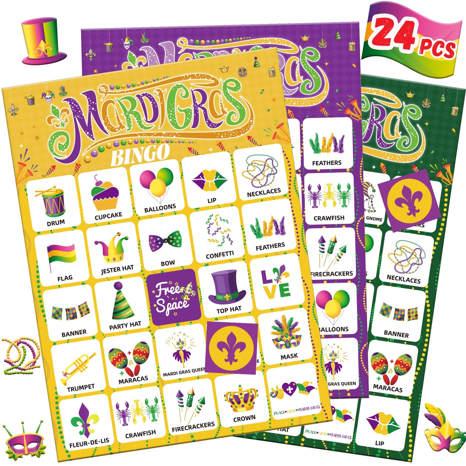 Fenkysoix Mardi Gras Bingo for Kids with 24 5 inches x 7 inches, Purple