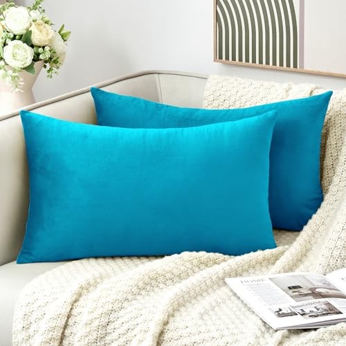 Throw Pillow Covers Decorative Velvet Set of 2 12x20 20" x 12" (Pack of 2) Teal