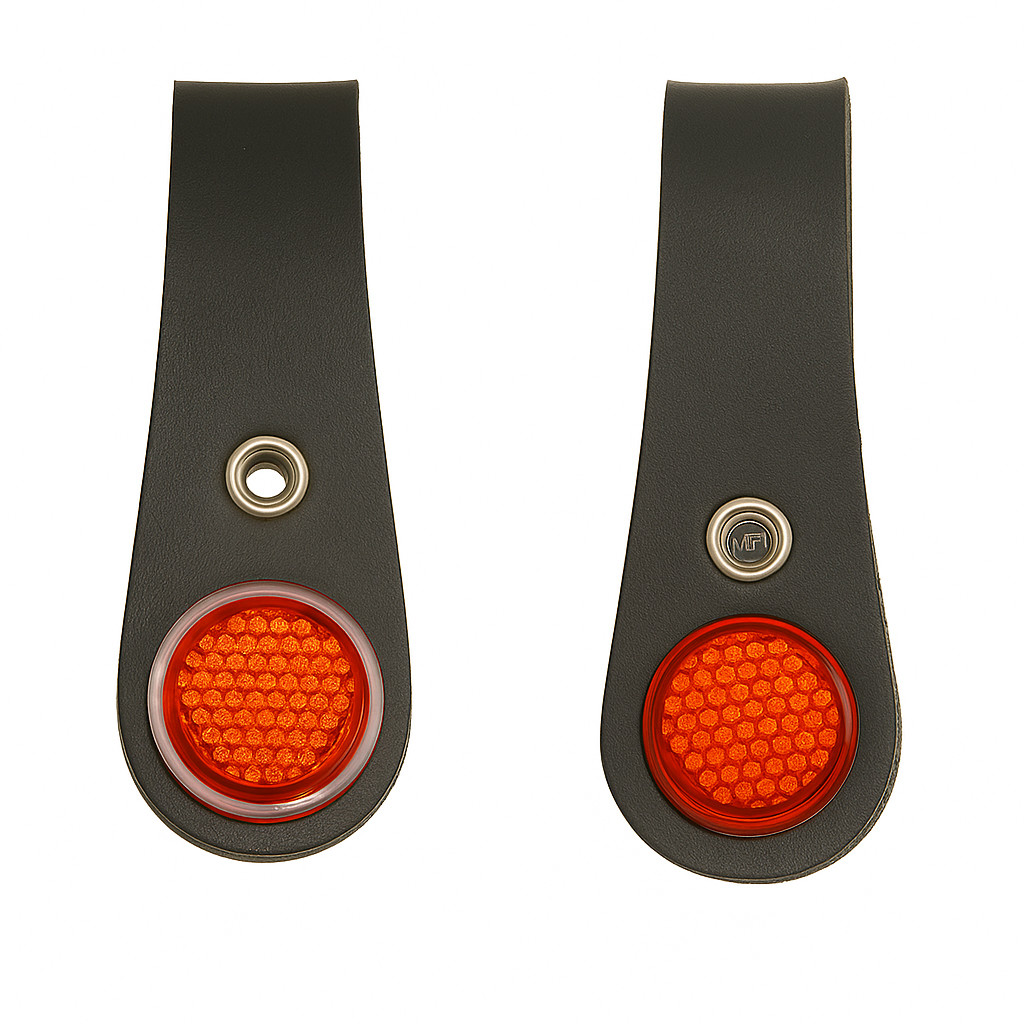 BICYCLE BIKE BLACK FAUX LEATHER HUB SHINER RED REFLECTORS (1 SET)