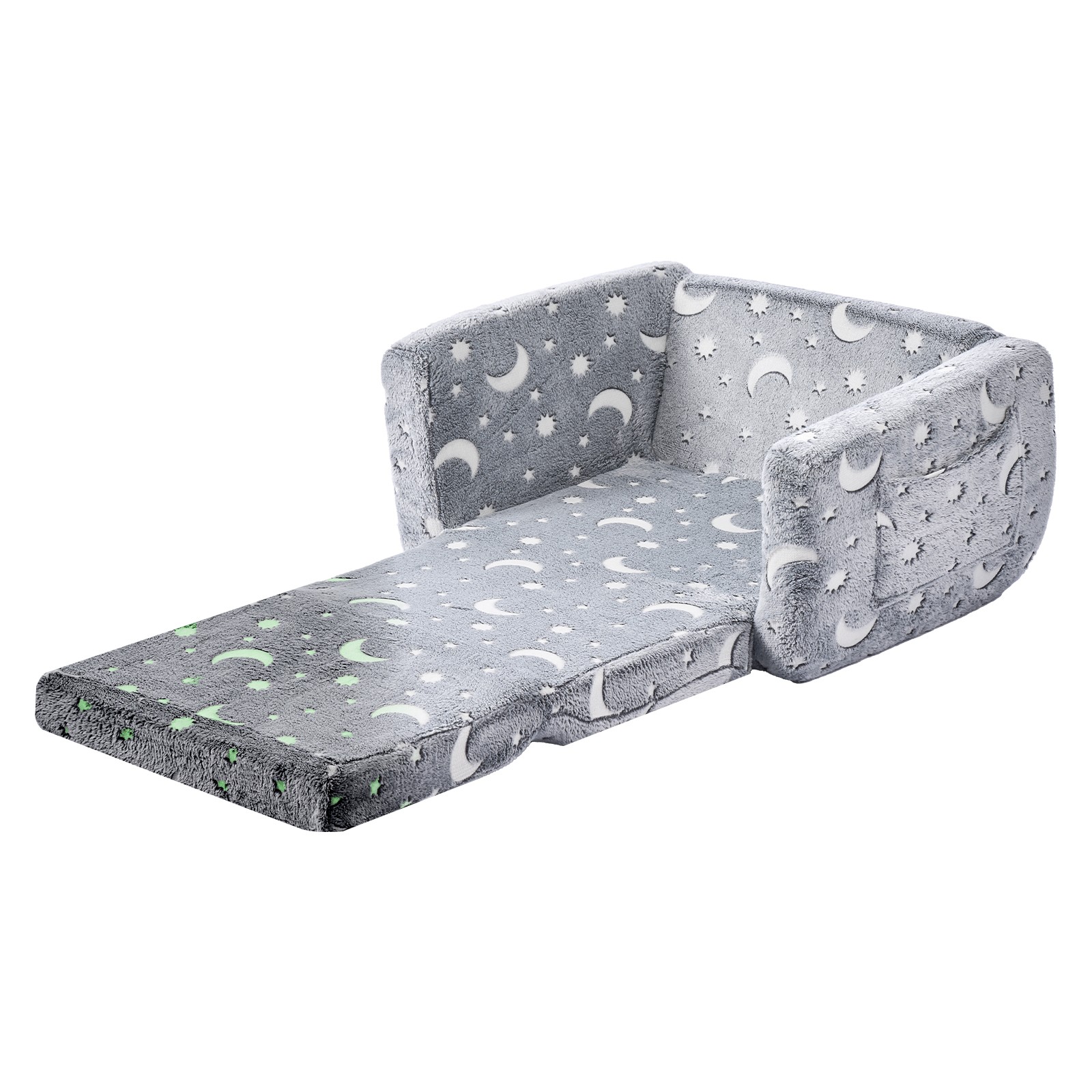 VEVOR 2-in-1 Kid Sofa Foldable Toddler Couch w/ Armrests Glow in the Dark M Gray