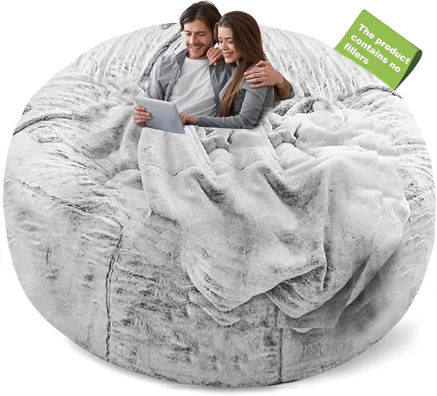 (No Filler Bean Bag Chair Cover Without Filler, Big Round Soft Fluffy PV