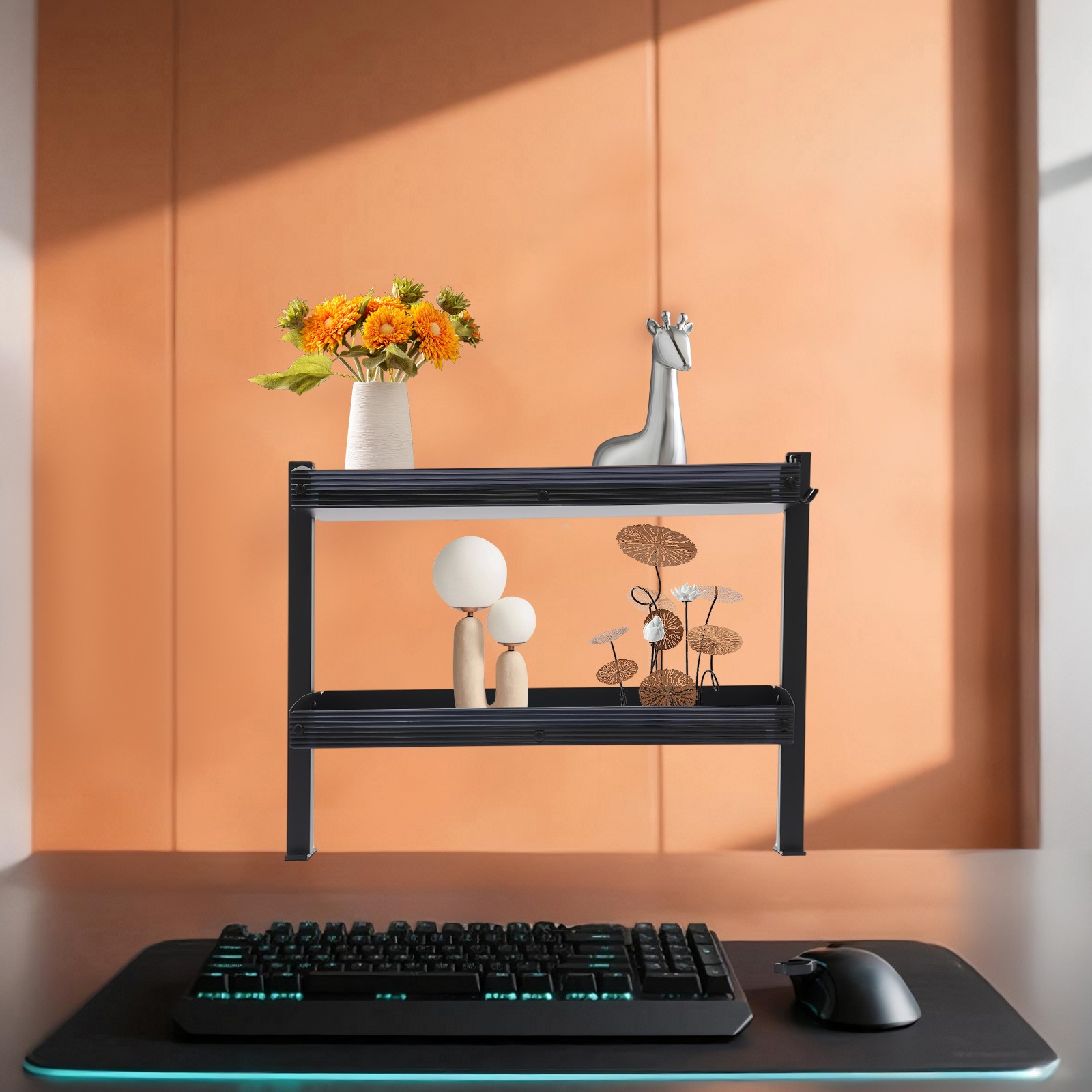 Modern Countertop Desk Shelf, 2-tier Shelving With Adjustable Storage Tray