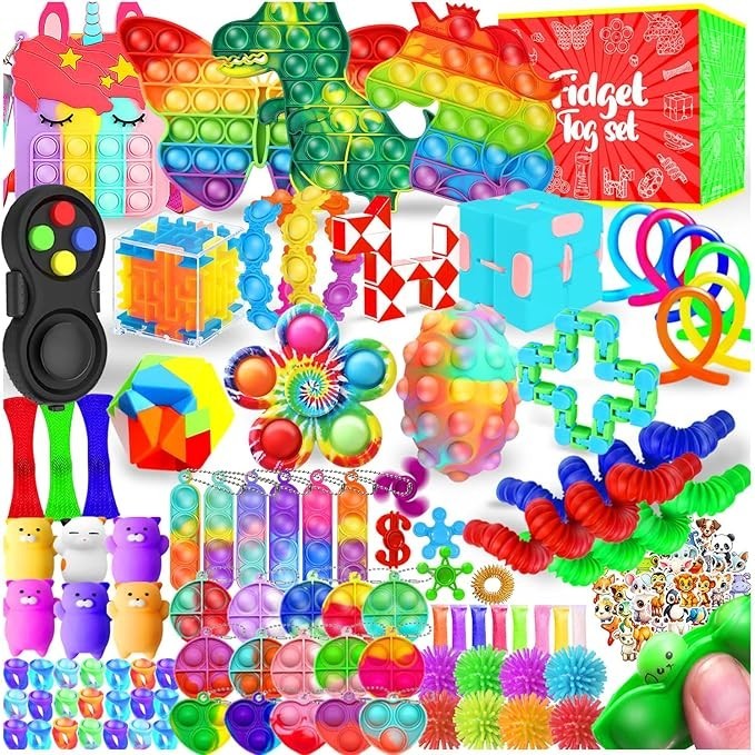 120PCS Sensory Fidget Toy Bundle, Goodie Bag & Treasure Box Set Bulk Gifts Kids