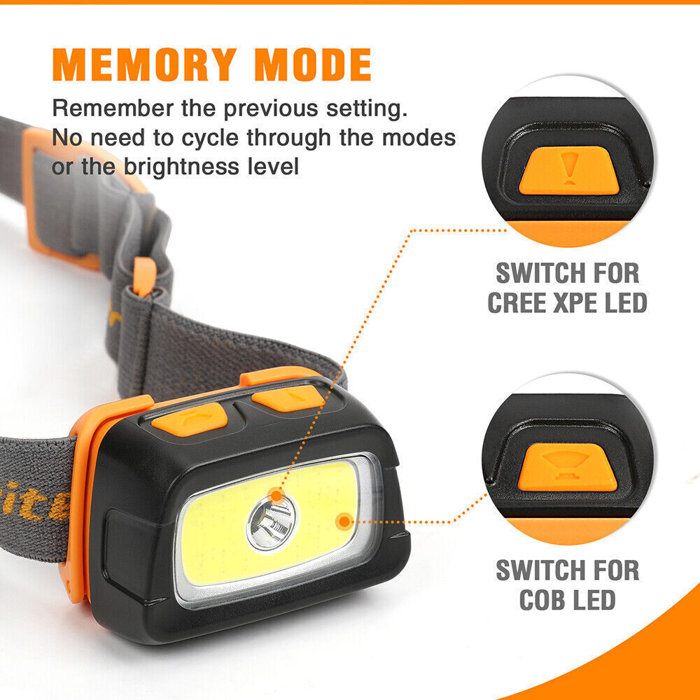 EverBrite Rechargeable LED Headlamp Red Green Light Tail Light 7 Lighting Modes