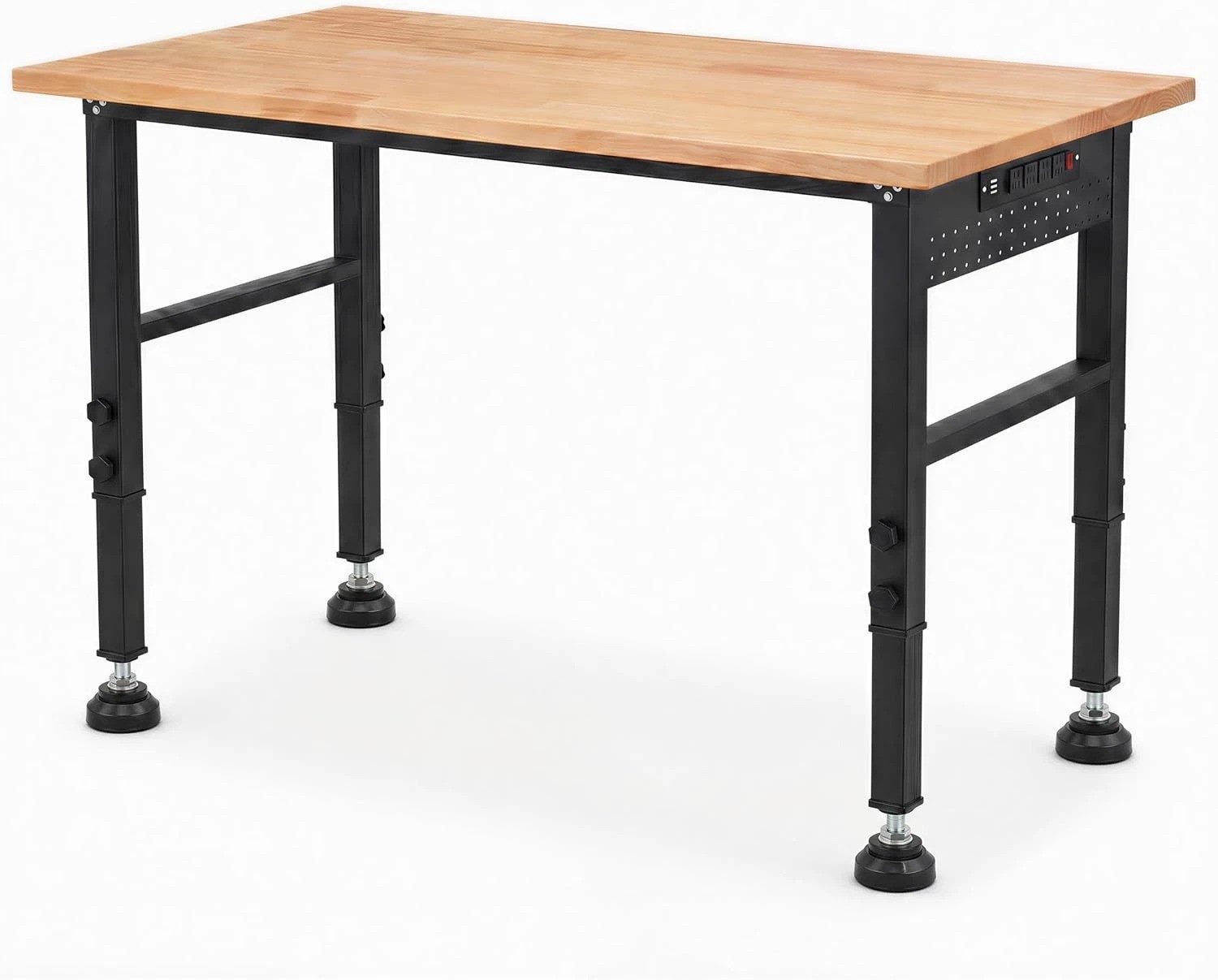 48" Adjustable Height Wood Workbench with Power Outlets - 2000 LB Capacity