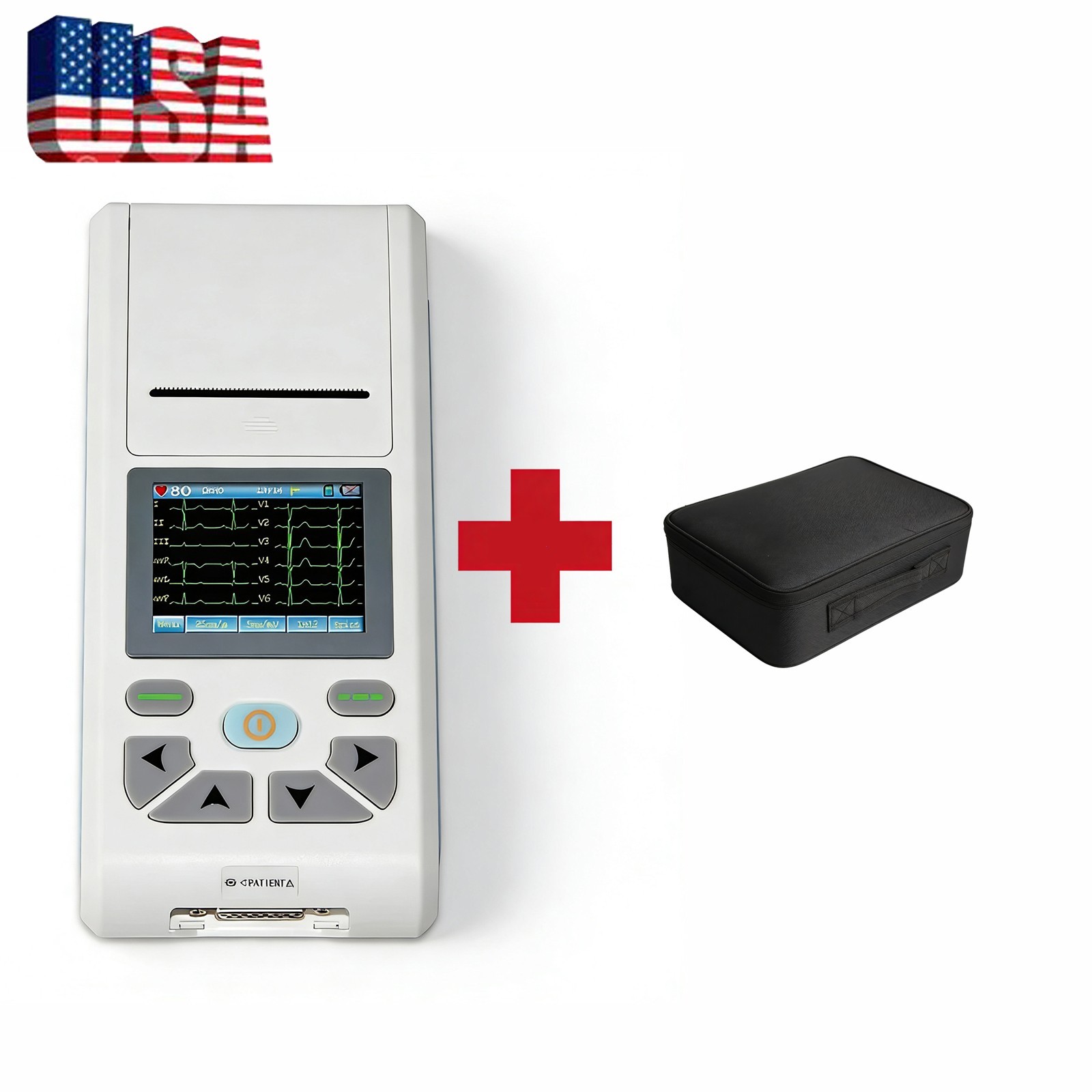 12-Lead EKG Machine Portable: Touchscreen, USB, Built-in Printer, Carry Bag
