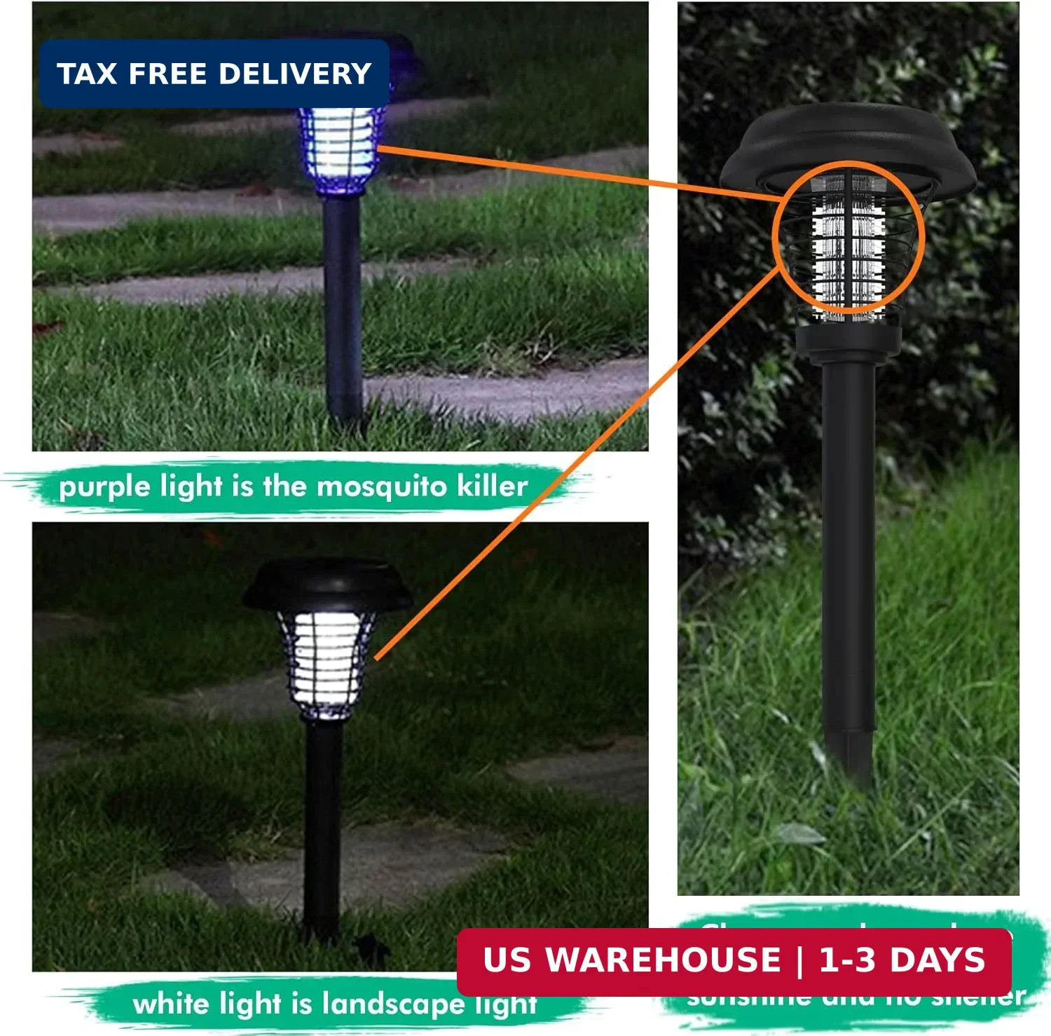 2 Pack Solar Bug Zapper Outdoor Rechargeable Mosquito Killer Waterproof