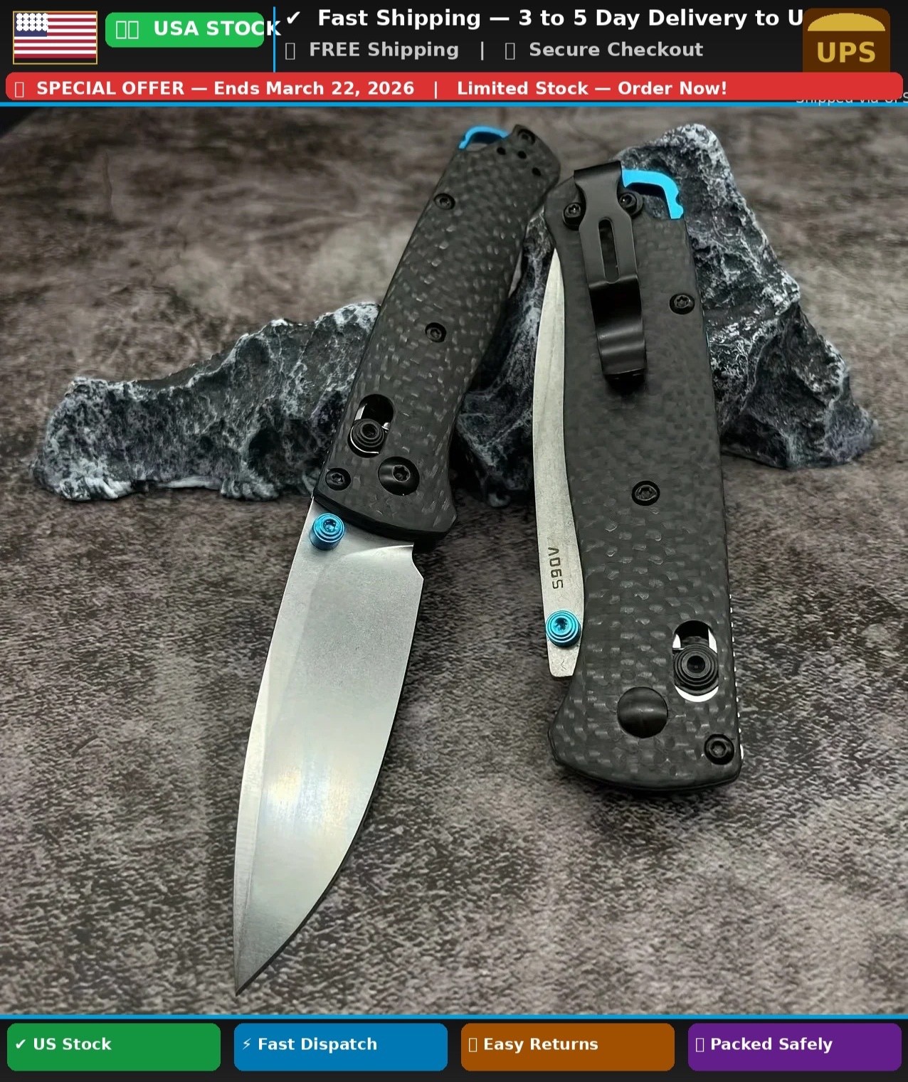 BM 535-3 533-3 Bugout AXIS Folding Knife S90V S35VN Carbon Fiber Pocket Hunting
