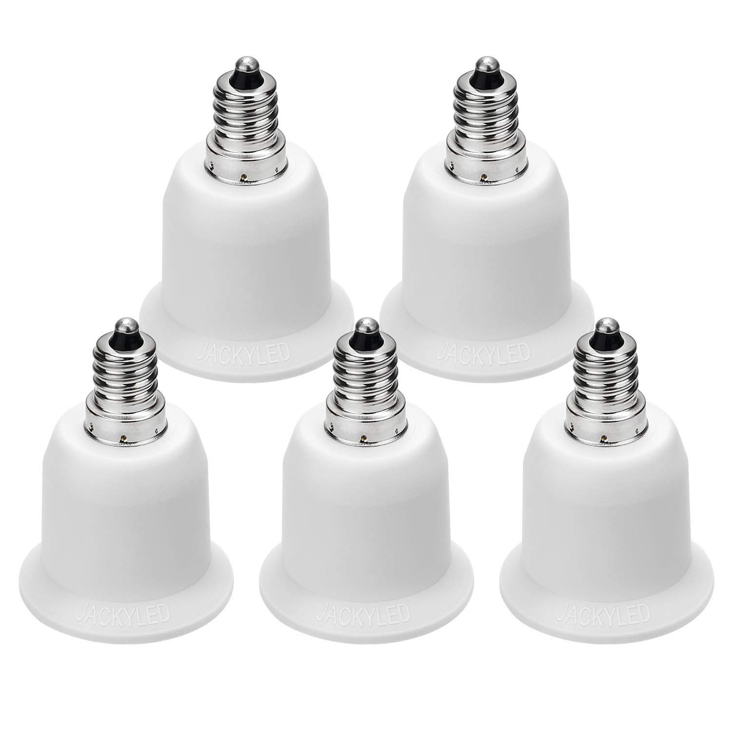 JACKYLED 5-Pack E12 to E26 Adapter, Chandelier Light Socket, 5 Pack, White