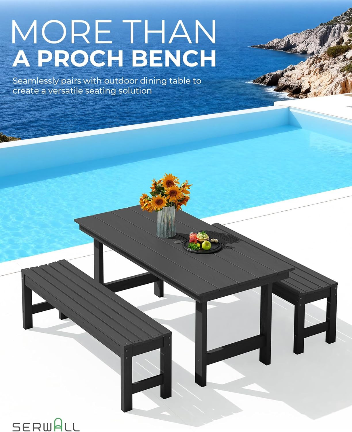 47 Inches Outdoor Bench, All Weather HDPE Backless Bench with Wood Grain Texture