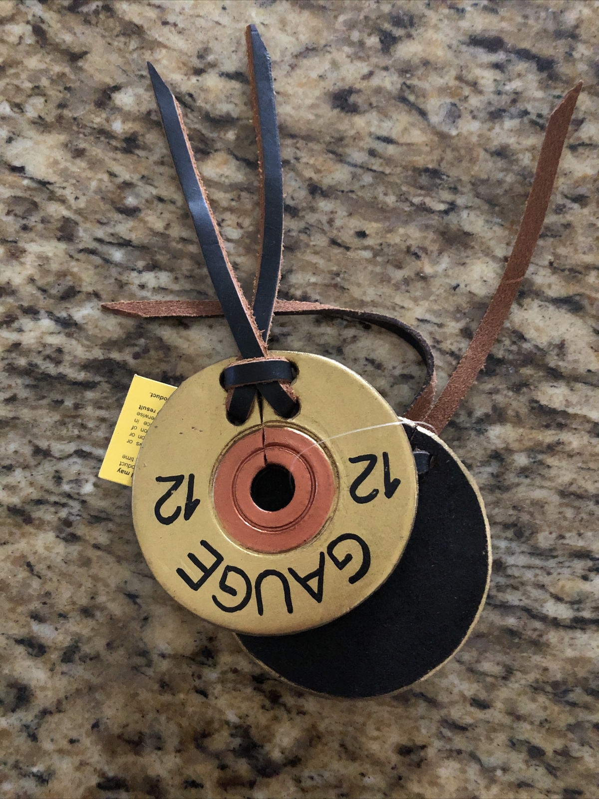 leather tie-on Gold 12 Gauge hand painted