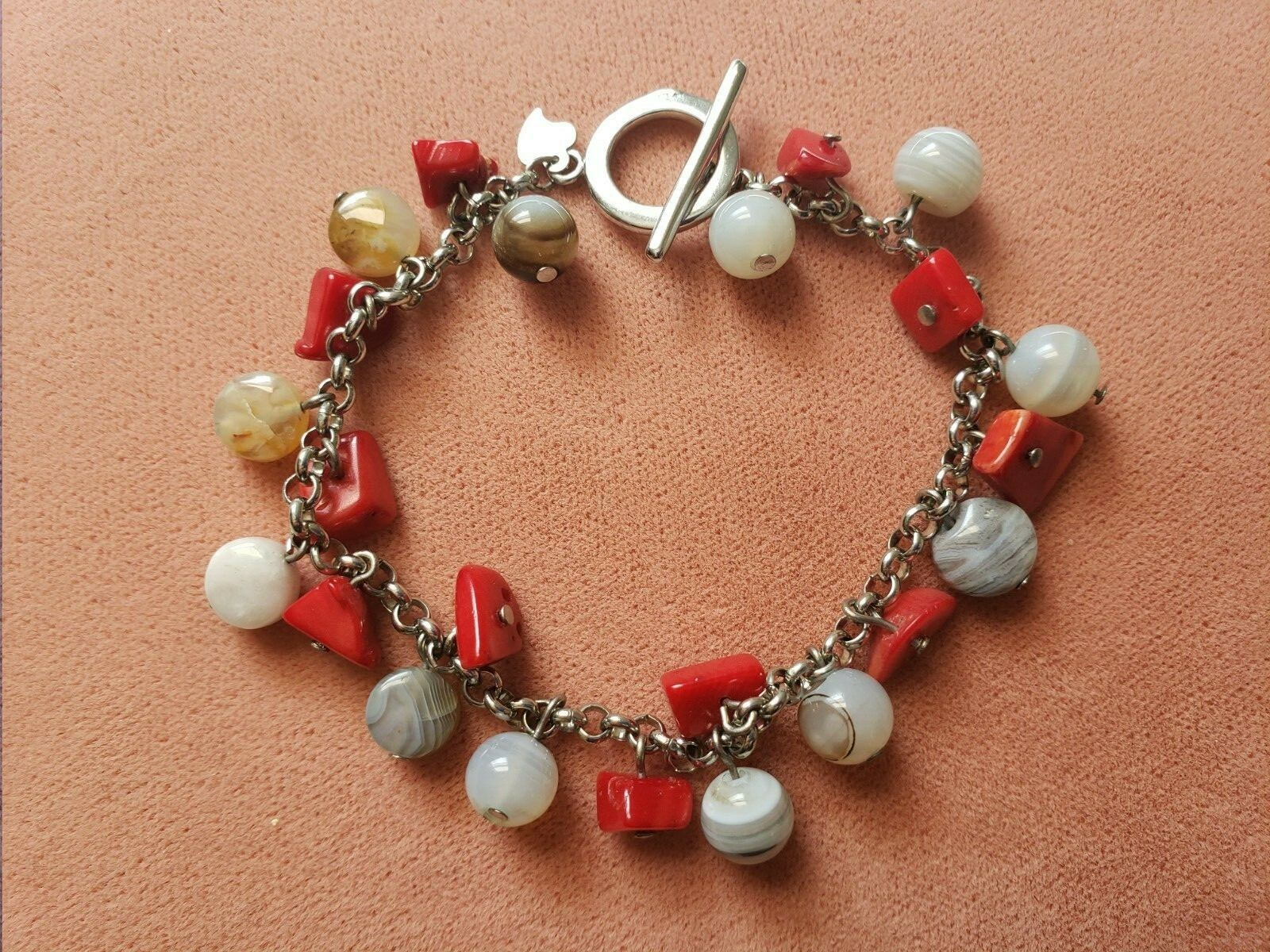 HANDMADE GENUINE * CORAL & MORE * STONE BRACELET, 7.5 INCHES LONG