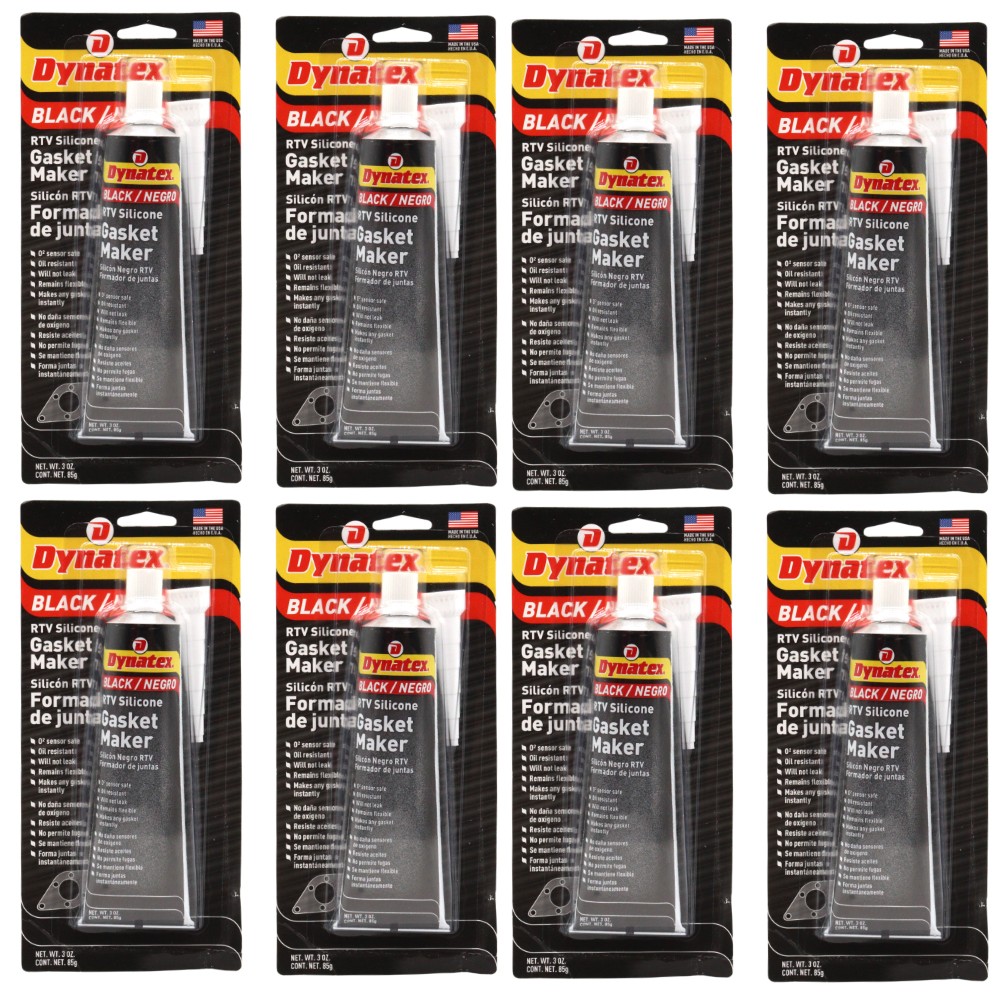 Dynatex Black RTV Gasket Maker 3 oz Tube - Sensor Safe, 500°F (8-Pack)