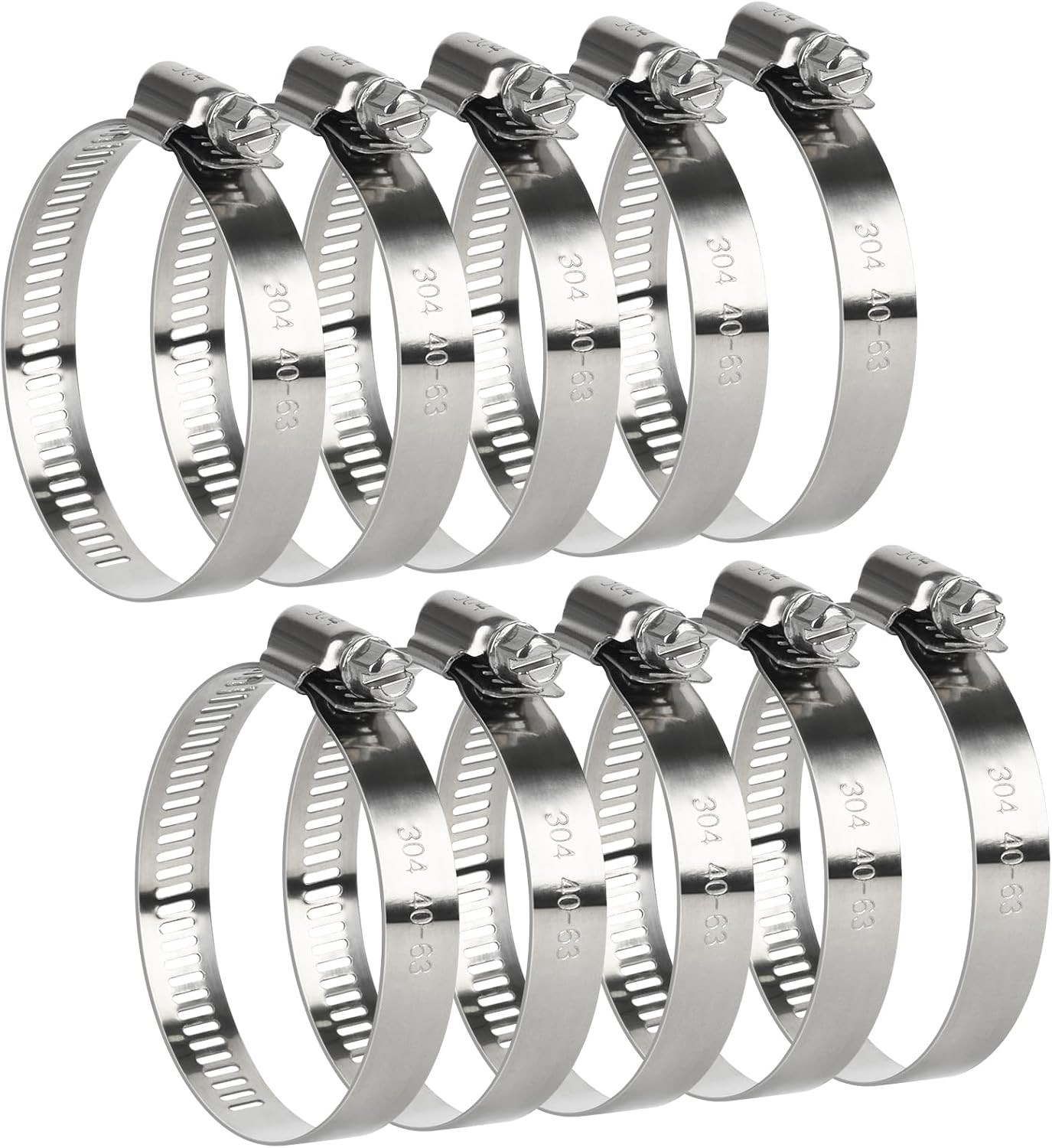 Hose Clamp, 10 Pieces 2.5 Inch Stainless Steel Hose Clamps for 1 1/2 Inch to 2 1
