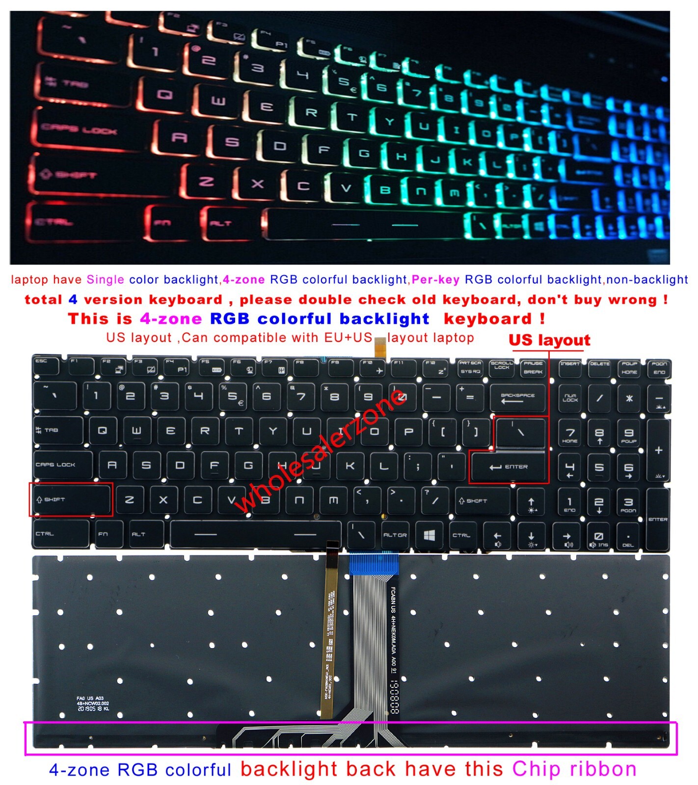 New MSI GE72 6QC 6QD 6QE 6QF 6QL Apache Pro Keyboard Colorful Backlit Crystal