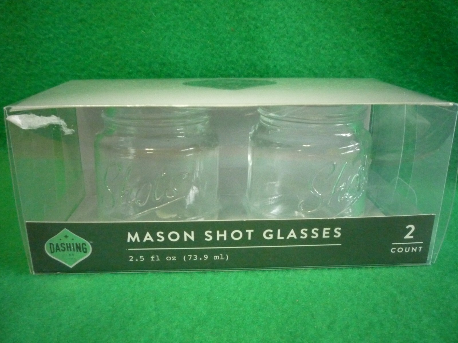 Dashing Mason jar Shot Glasses (set of 2) NEW