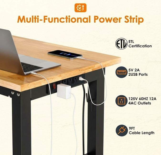 48" Adjustable Workbench | Solid Rubberwood Top | 2000lbs Heavy-Duty Work Table