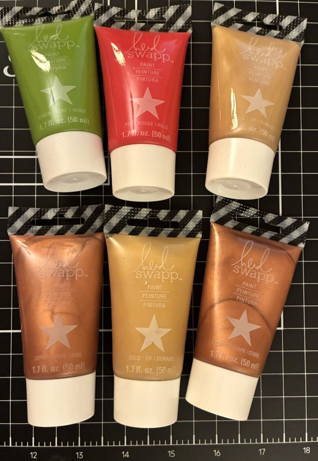 Heidi Swapp by American Crafts PAINT Lot of 6 TUBES Gold, Copper, Green, Red