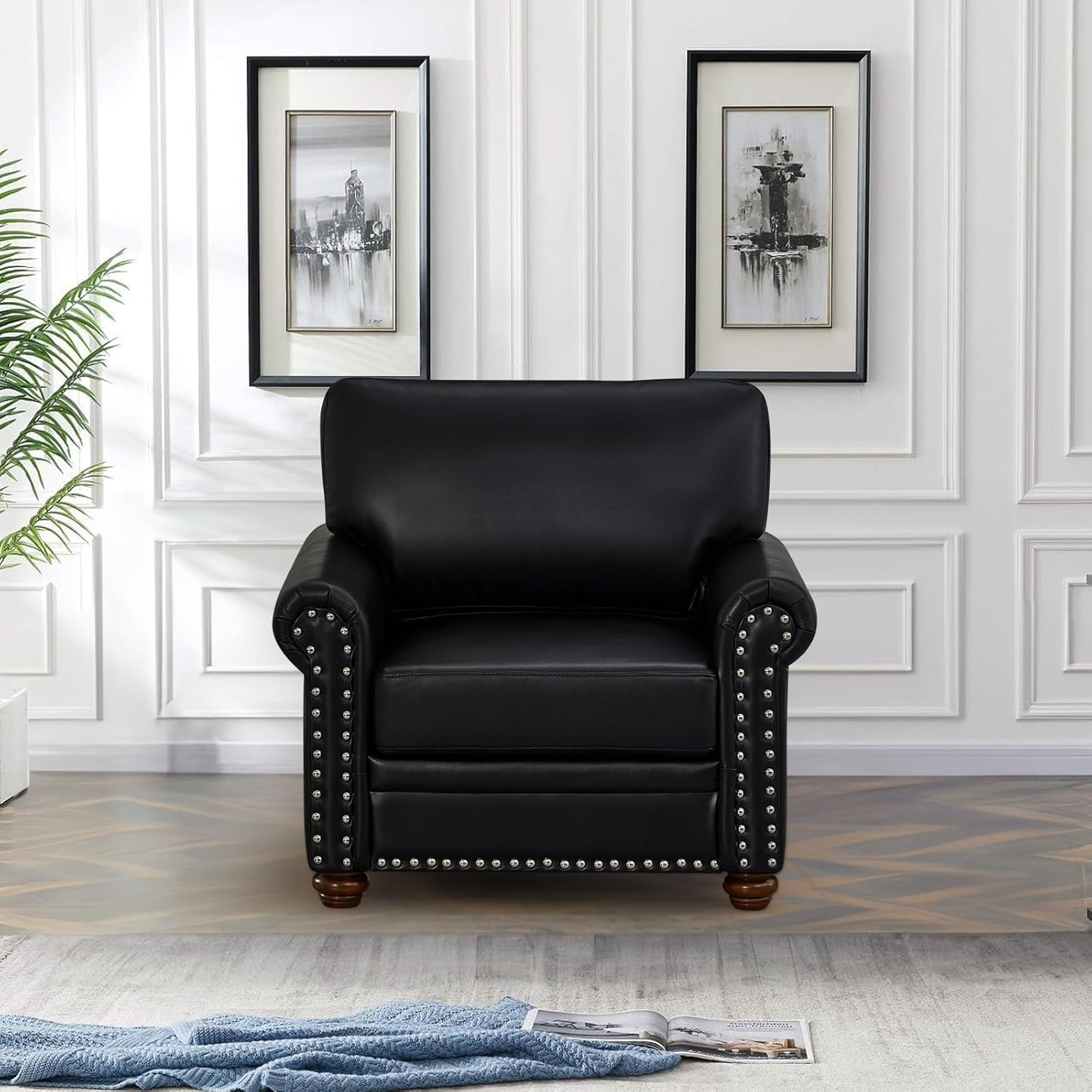 2 Piece Faux Leather Sofa Set, Loveseat & Accent Armchair with Nailhead Trim