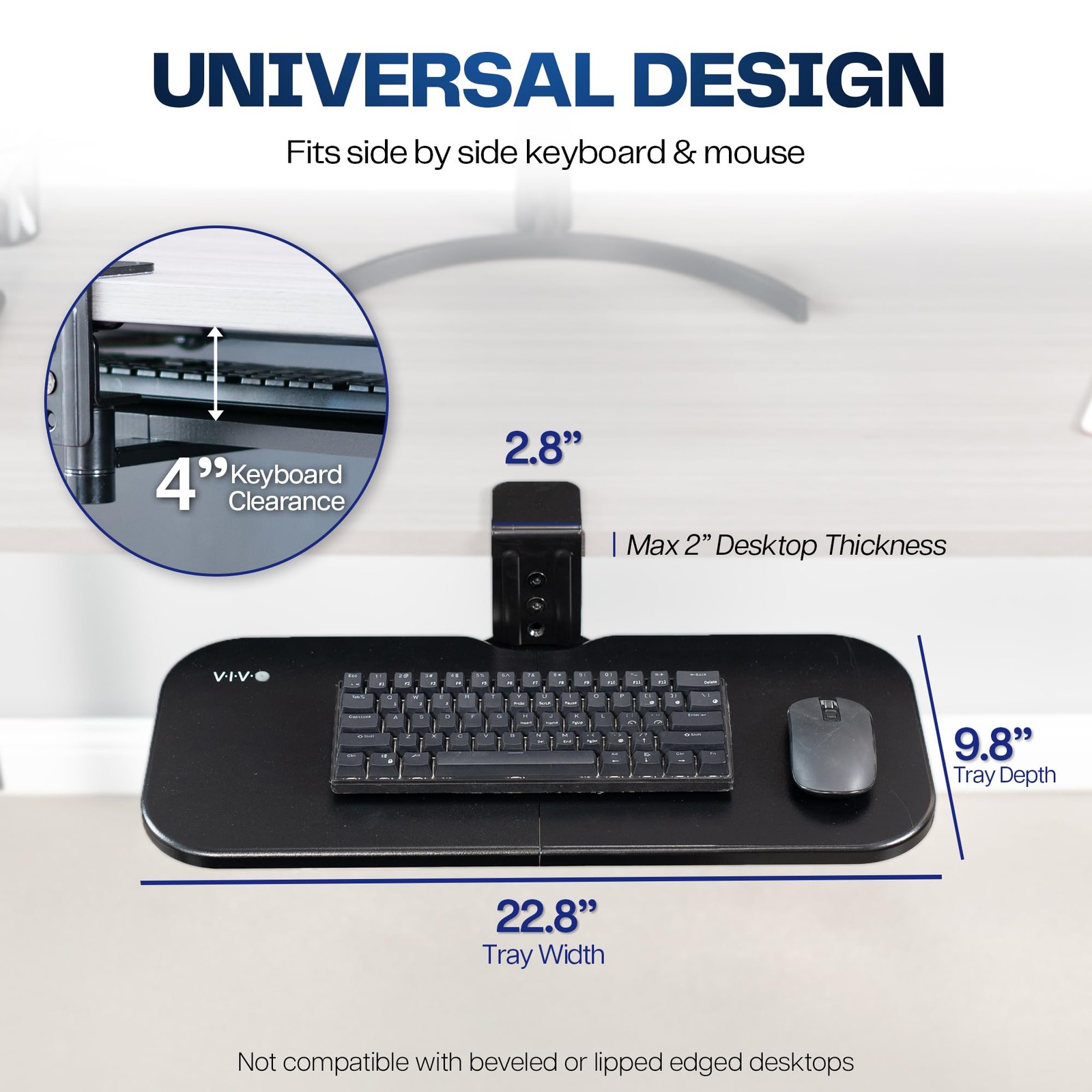 Clamp-on 23 x 10 inch Rotating Computer Keyboard and Mouse Tray, Extra Sturdy...
