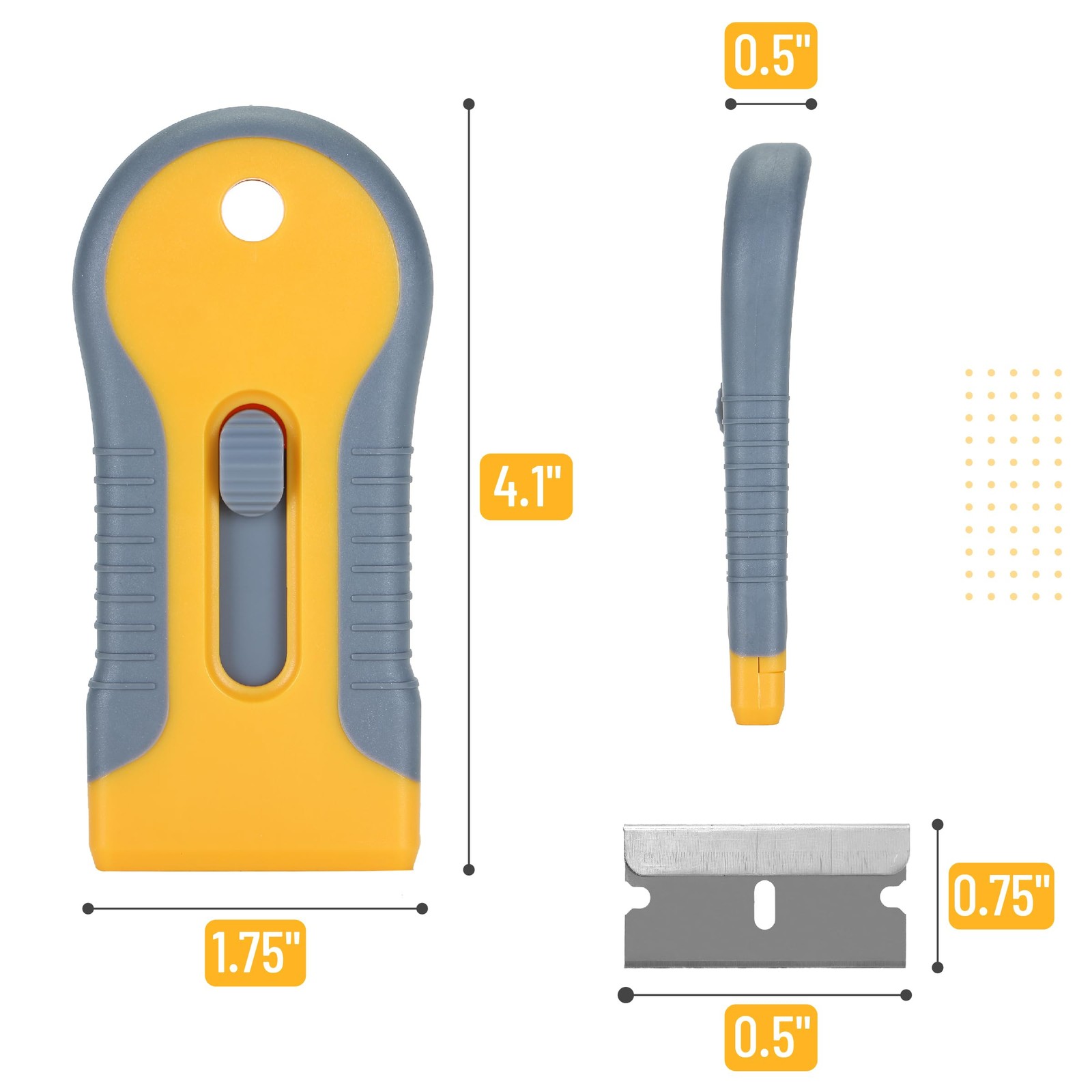 Bates- Razor Blade Scraper Tool, 2 Pack, 30 Extra Carbon Yellow and Gray