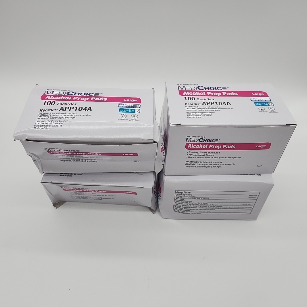 MediChoice Alcohol Prep Pad, Large - 400 Count - 4 boxes of 100, - Exp 06/27