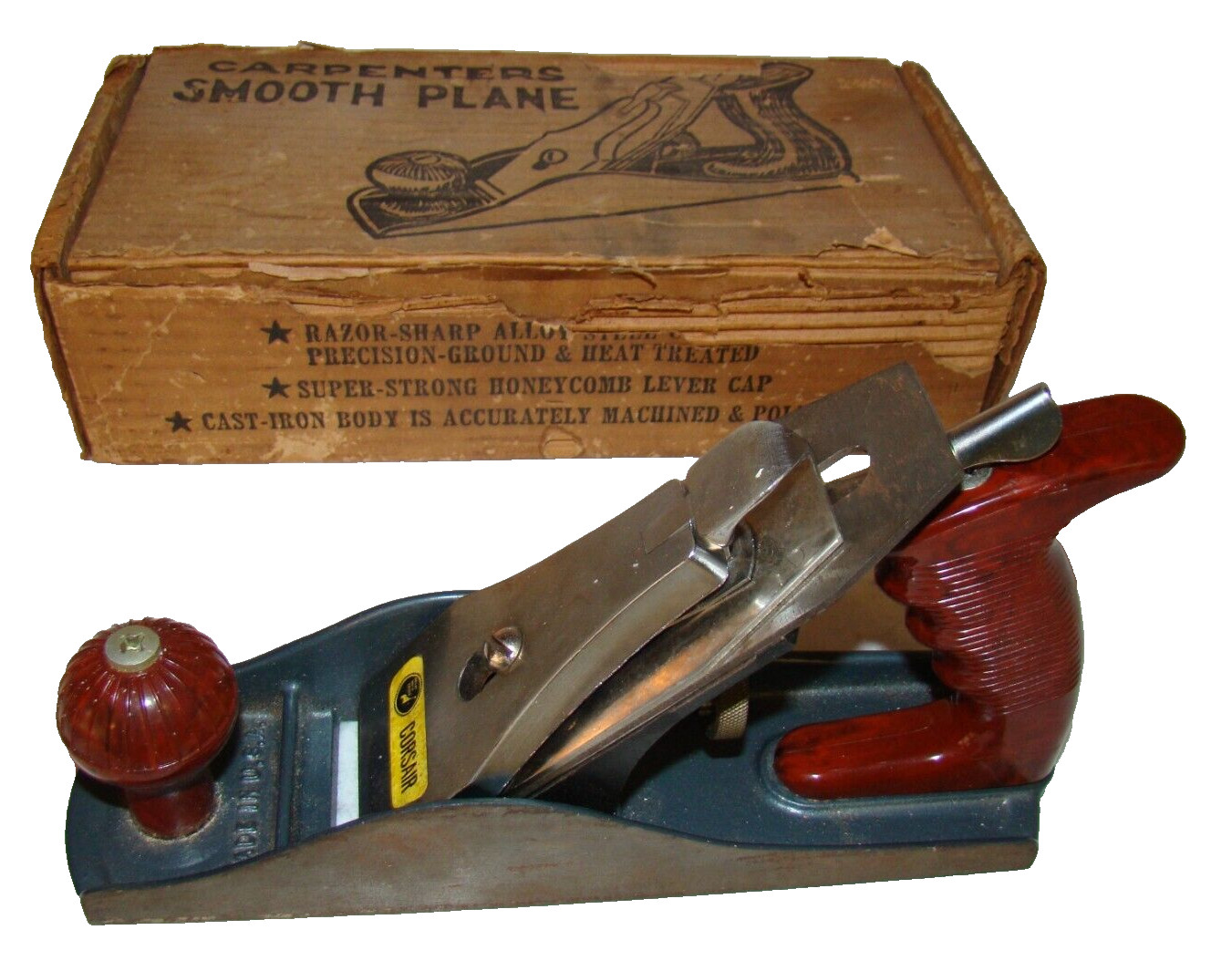 Vintage Corsair 9" Smooth Wood Plane  Made in USA by Great Neck Original Box
