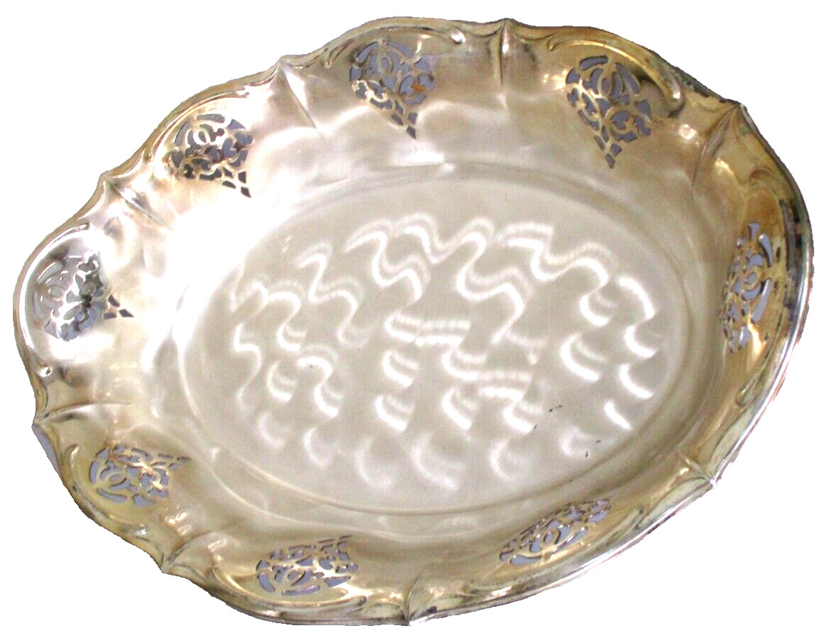 Vintage 1421 Pierced Cutout WMF Ikora Brushed Silver Plated Footed Bowl 11x8 EUC