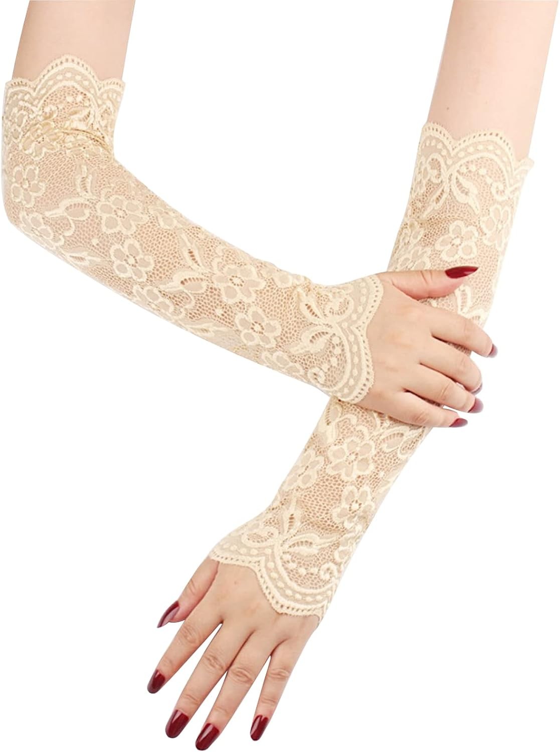 Ladies Lace Arm Sleeves, 38 CM Long Elegant Tea Party Gloves,