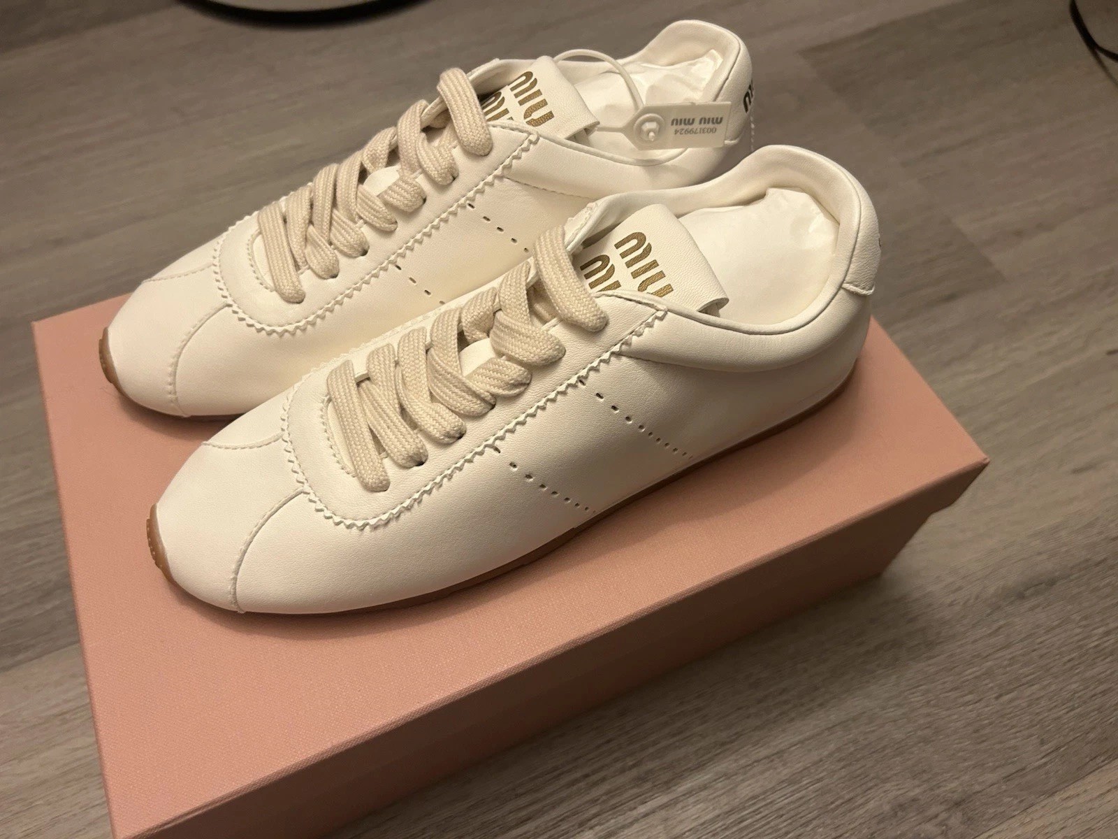 Miu Miu Plume Nappa Leather Sneakers Ivory Avorio 37.5 EU (US 7-7.5) Authentic