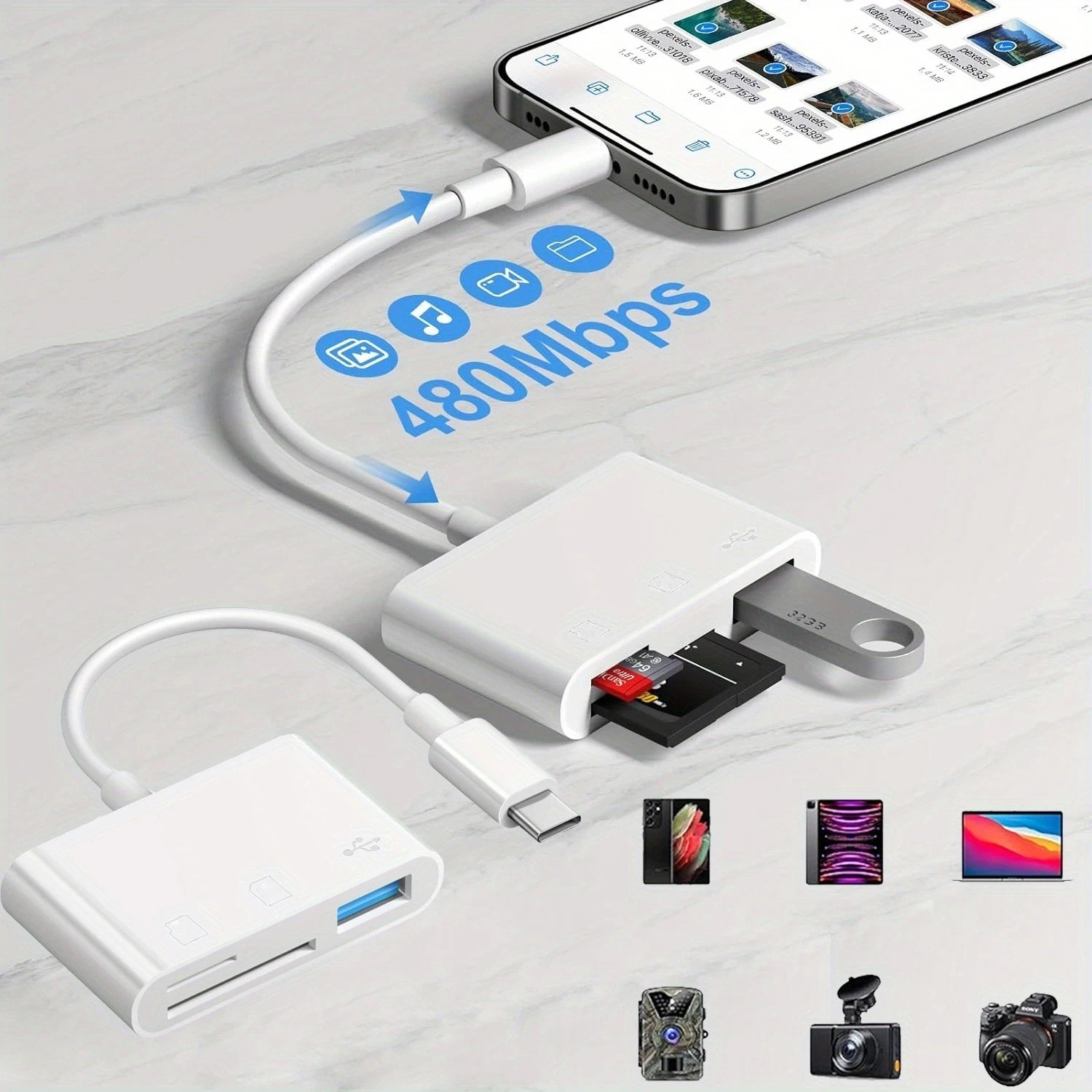 USB C SD TF Card Reader 3 in 1 iPhone 15 MacBook Android Memory Adapter