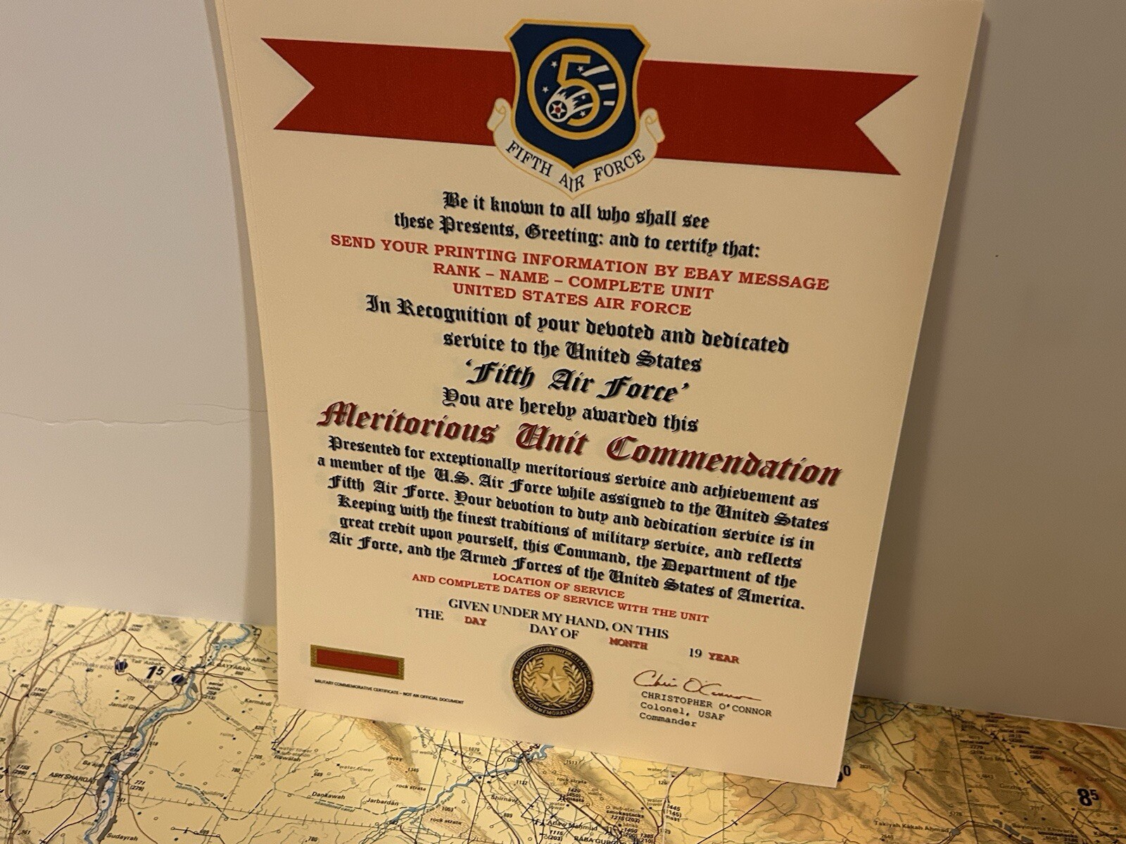 U.S. AIR FORCE / 5TH AIR FORCE - MERITORIOUS UNIT COMMENDATION CERTIFICATE
