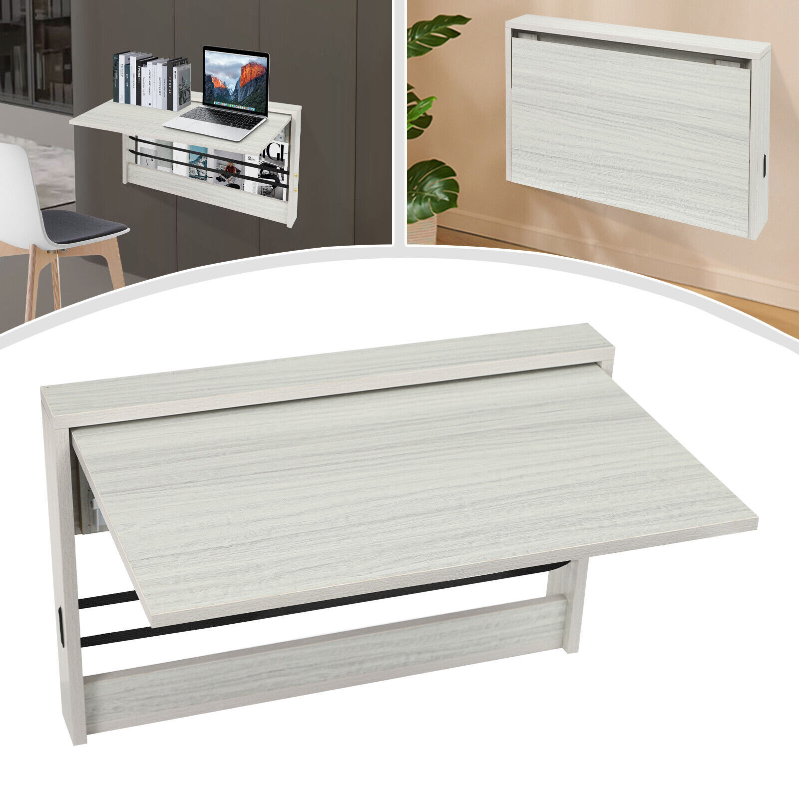 Folding Wall Table, Light Gray Fold Down Table Wall Mounted For Workbench, Home