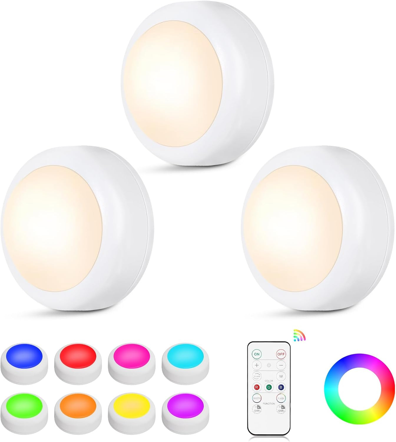LED Puck Lights with Remote Control, 16 Color Changing under Cabinet Lighting wi