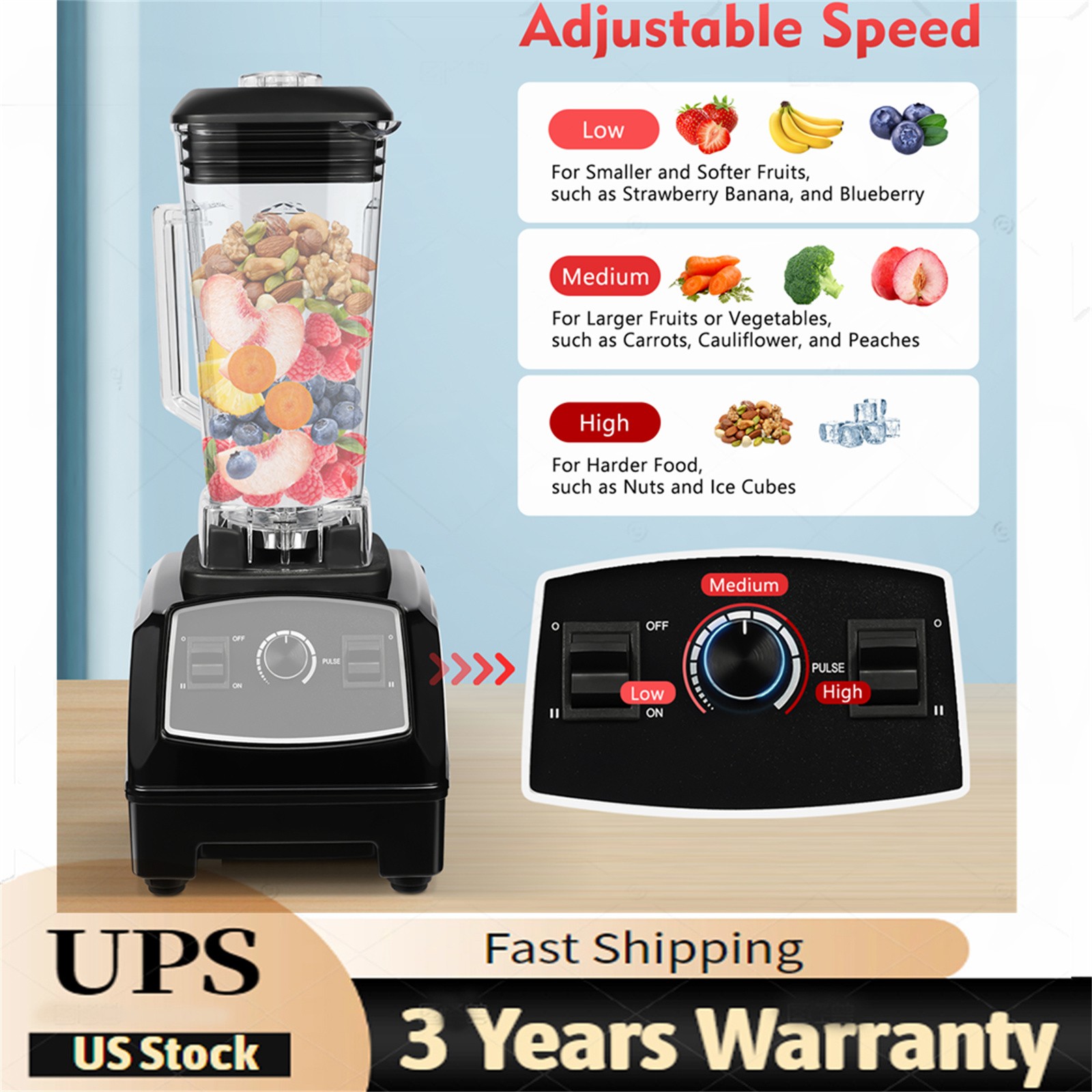 Professional Blender 3HP 2L Heavy Duty Commercial Blender Mixer Juicer 2200W