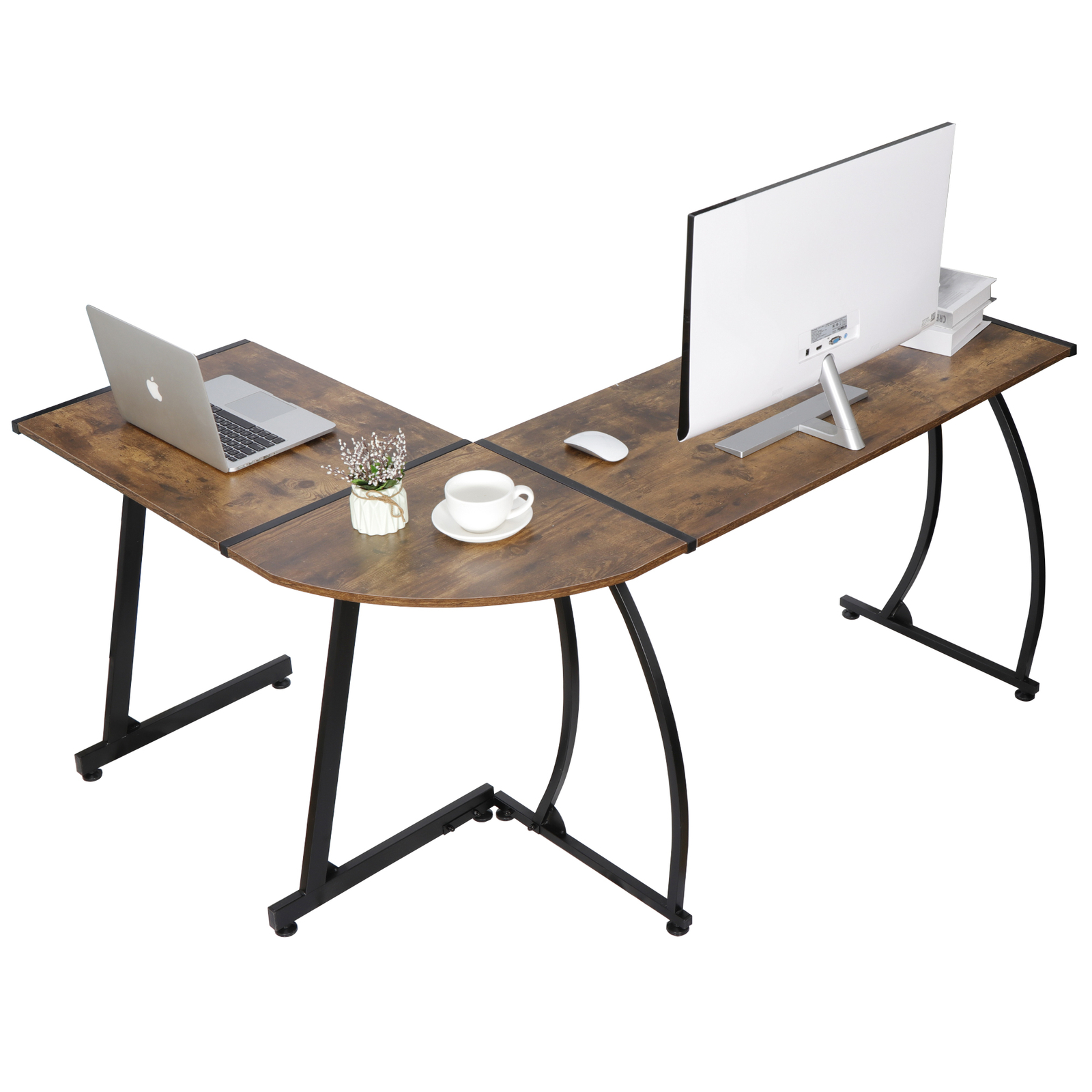 L Shaped Desk Corner Computer Gaming Laptop Table Workstation Brown Home Office