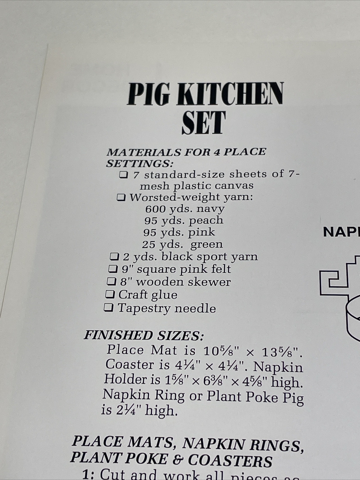 Pig Kitchen Set Place Mat Coaster Annie's Attic Plastic Canvas Pattern