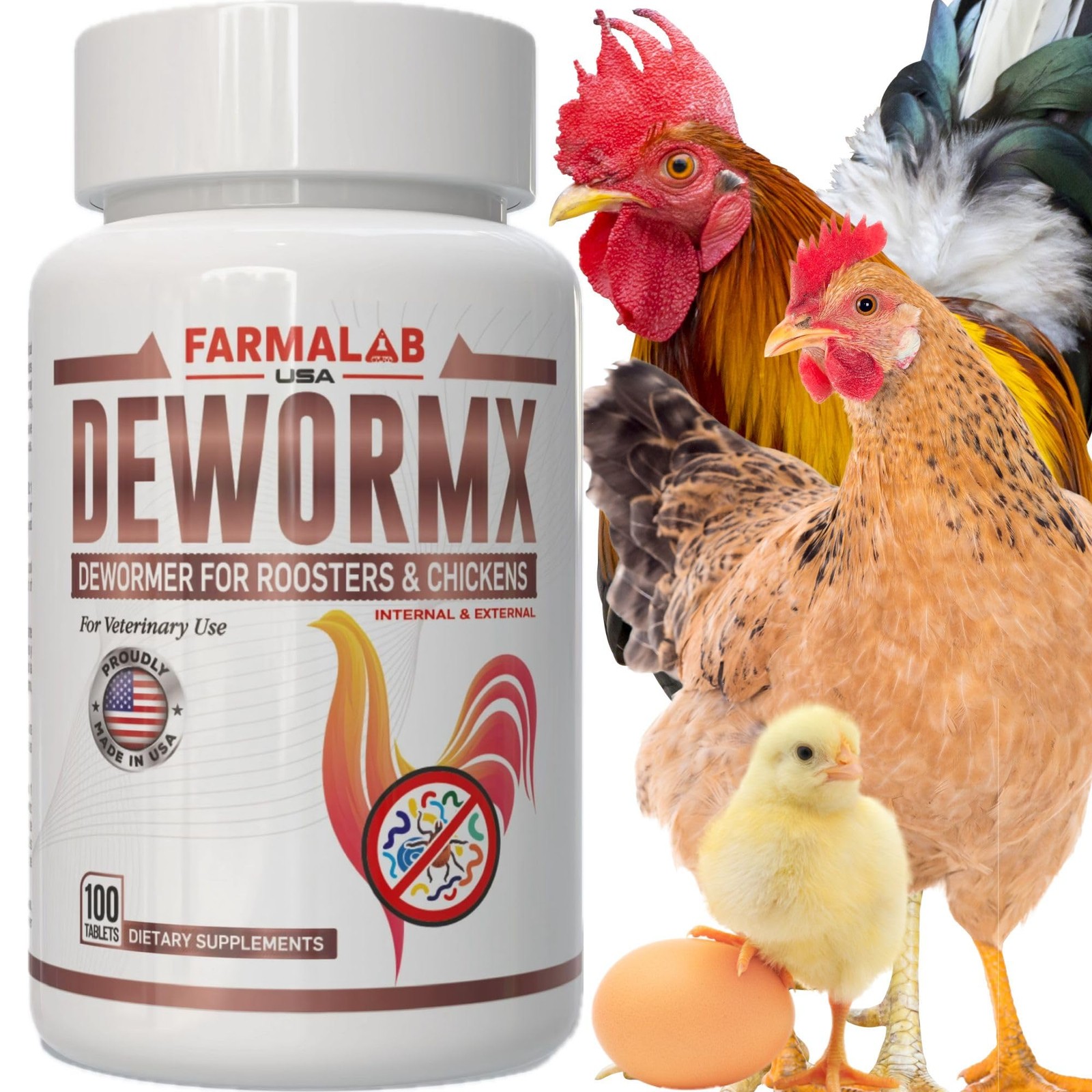 Farmalab Natural Dewormer Internal & External 100 Tabs Poultry NO Egg hens