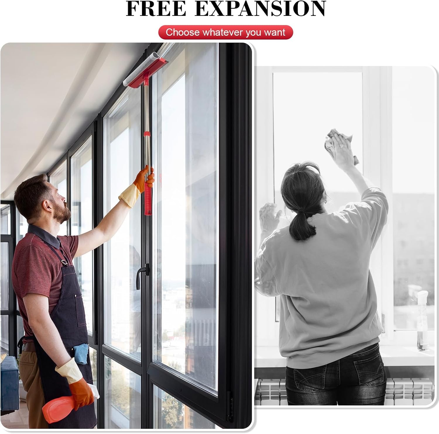 Professional Standard Window Squeegee,2-in-1 Window Cleaner Sponge and Soft