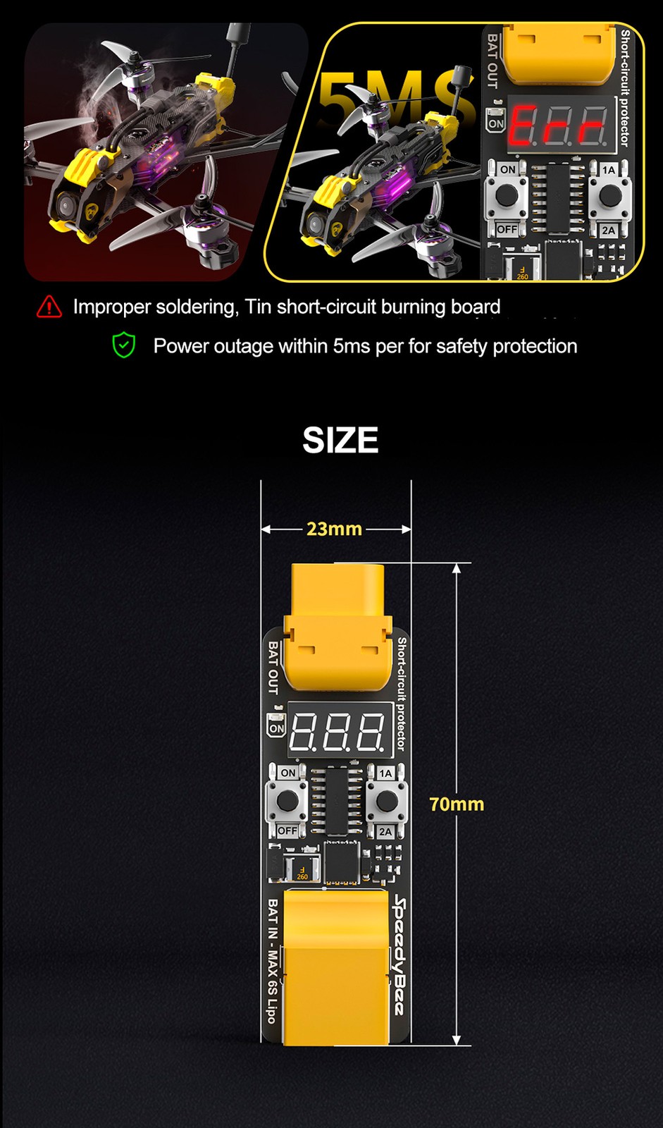 SpeedyBee Anti Short Circuit Module 4-6S Current Limiting For RC Flight Stack