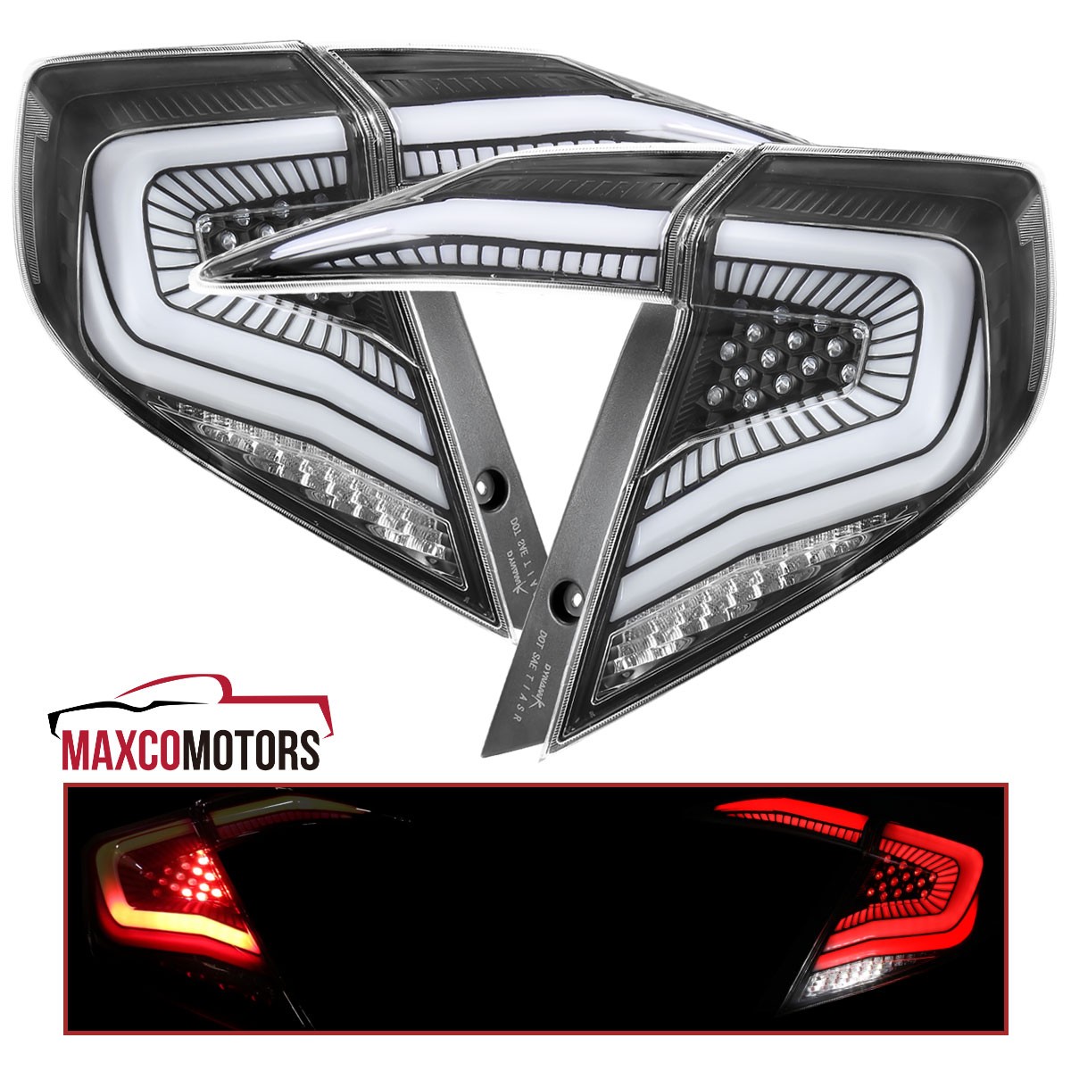 Black Tail Lights Fits 2016-2021 Honda Civic Sedan LED w/ Sequential Signal Lamp