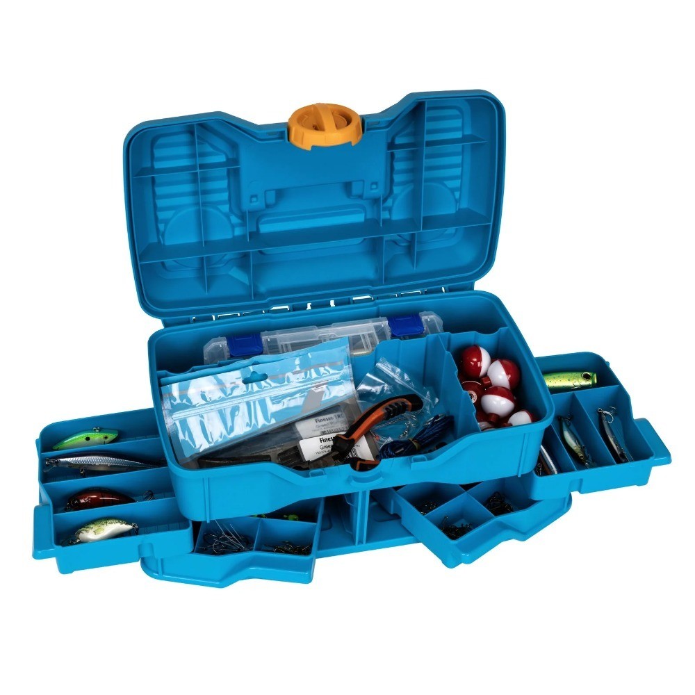 Medium Fishing Tackle Box 14 Inches Plastic Blue Storage Organizer Case with